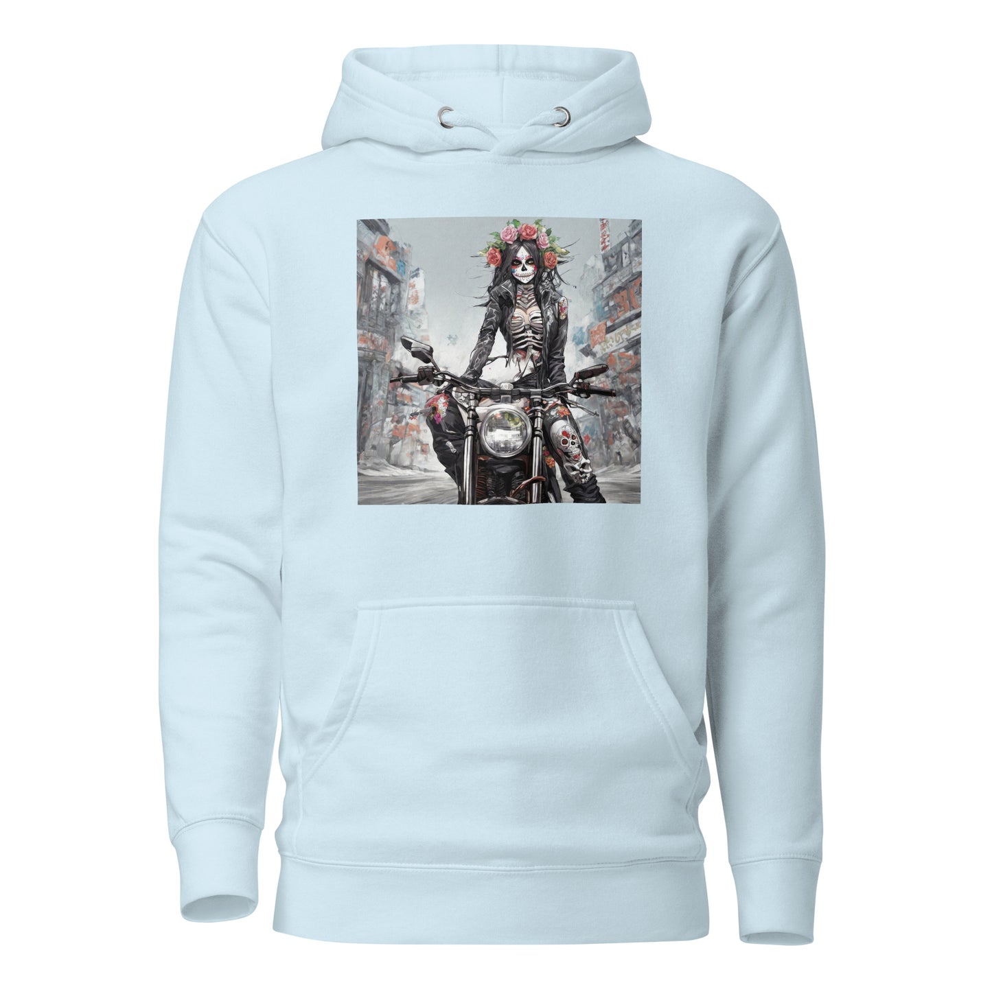 Day of the Dead Biker Women's Anime Hoodie Sky Blue