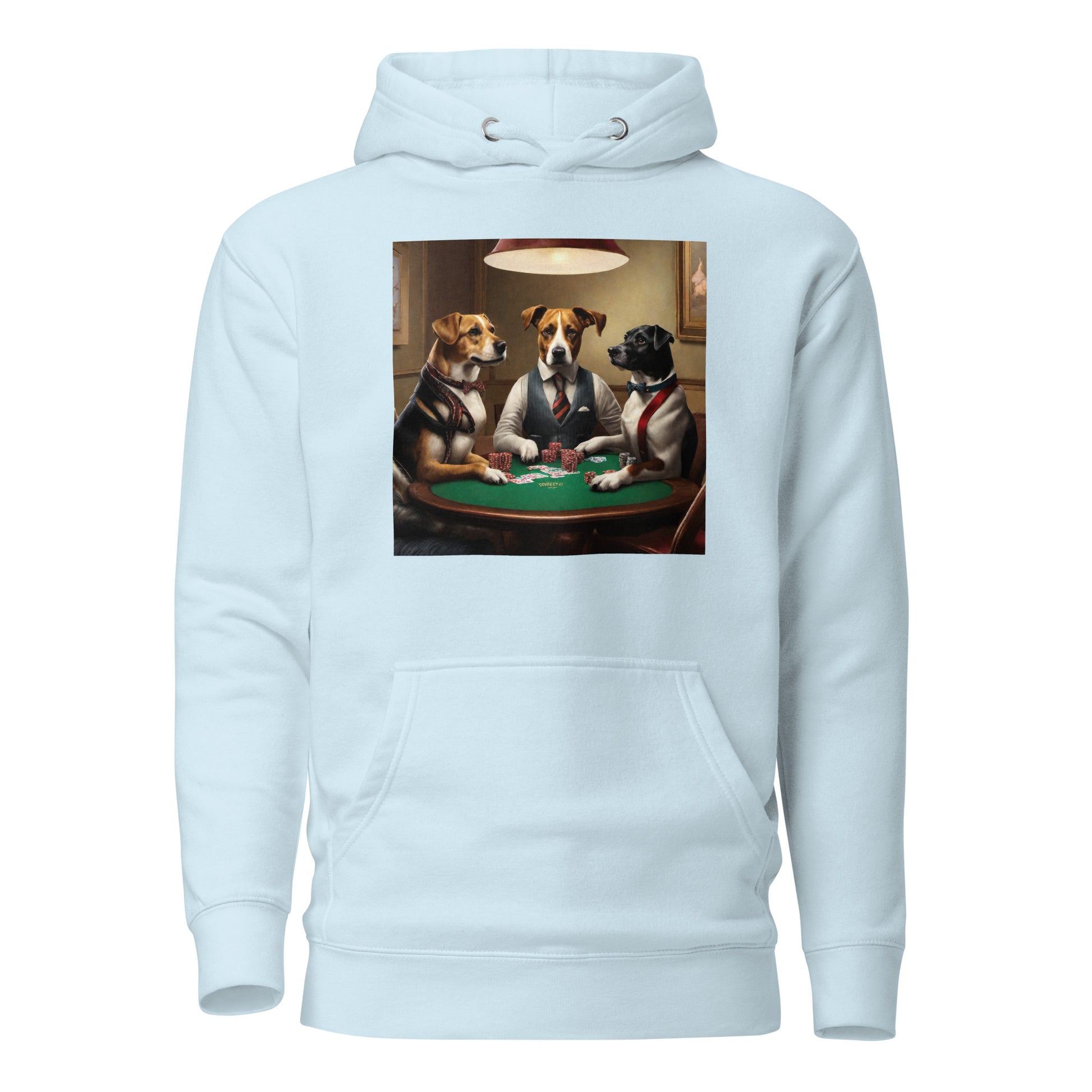 Pooches Playing Poker Women's Funny Hoodie Sky Blue