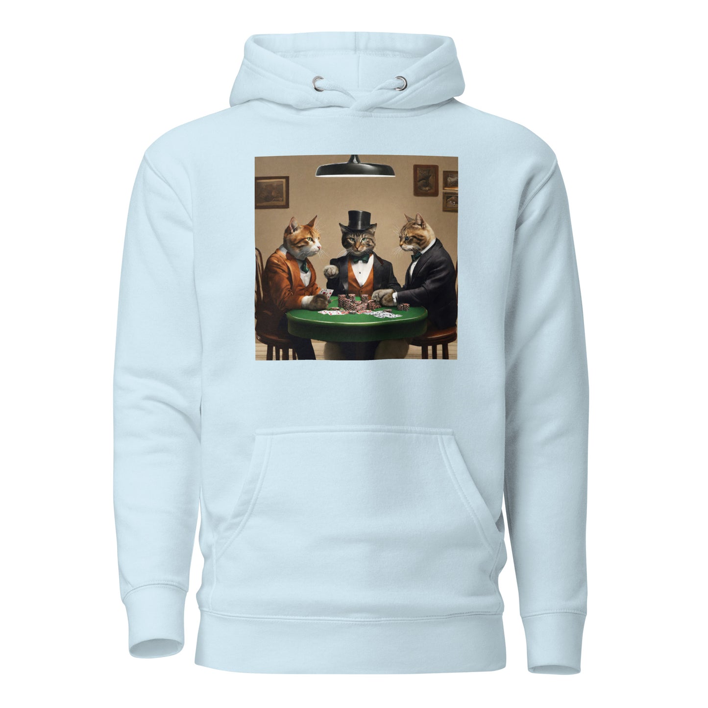 Cats Playing Poker Women's Funny Hoodie Sky Blue