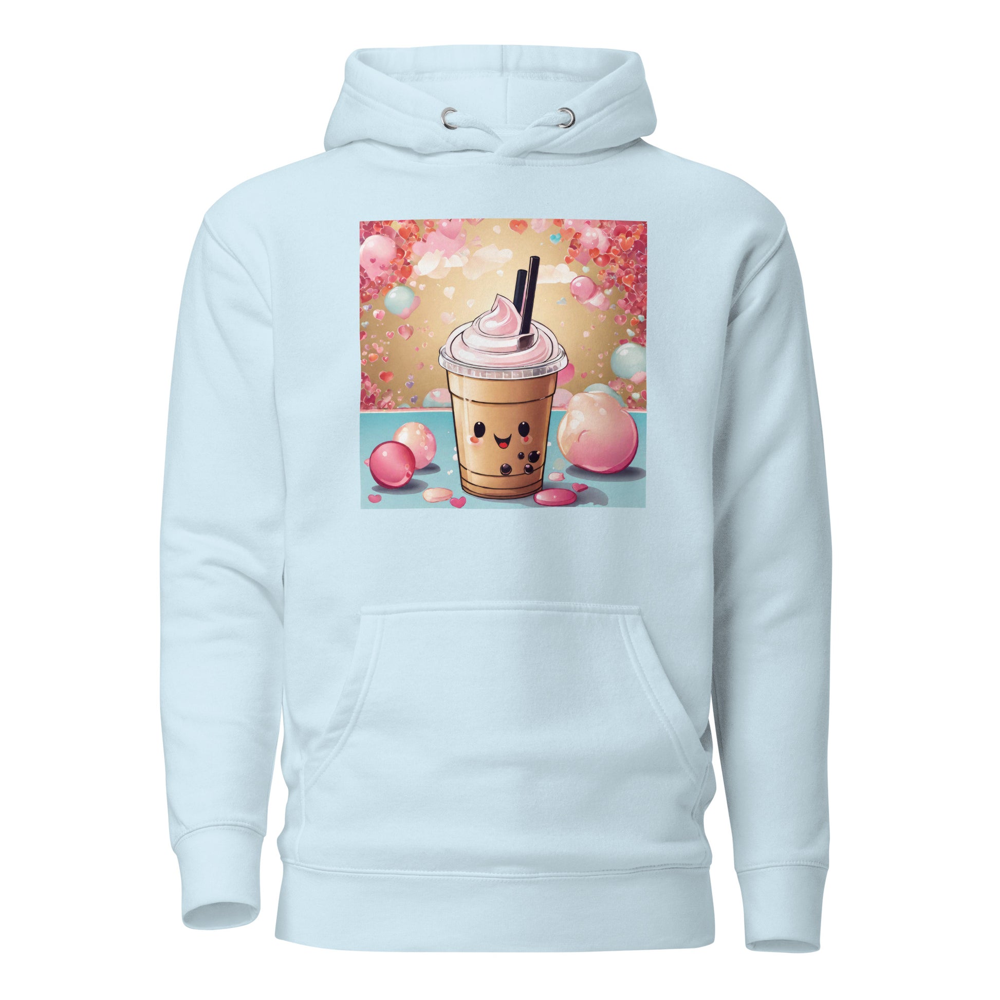 Cute Bubble Milk Tea Women's Boba Hoodie Sky Blue