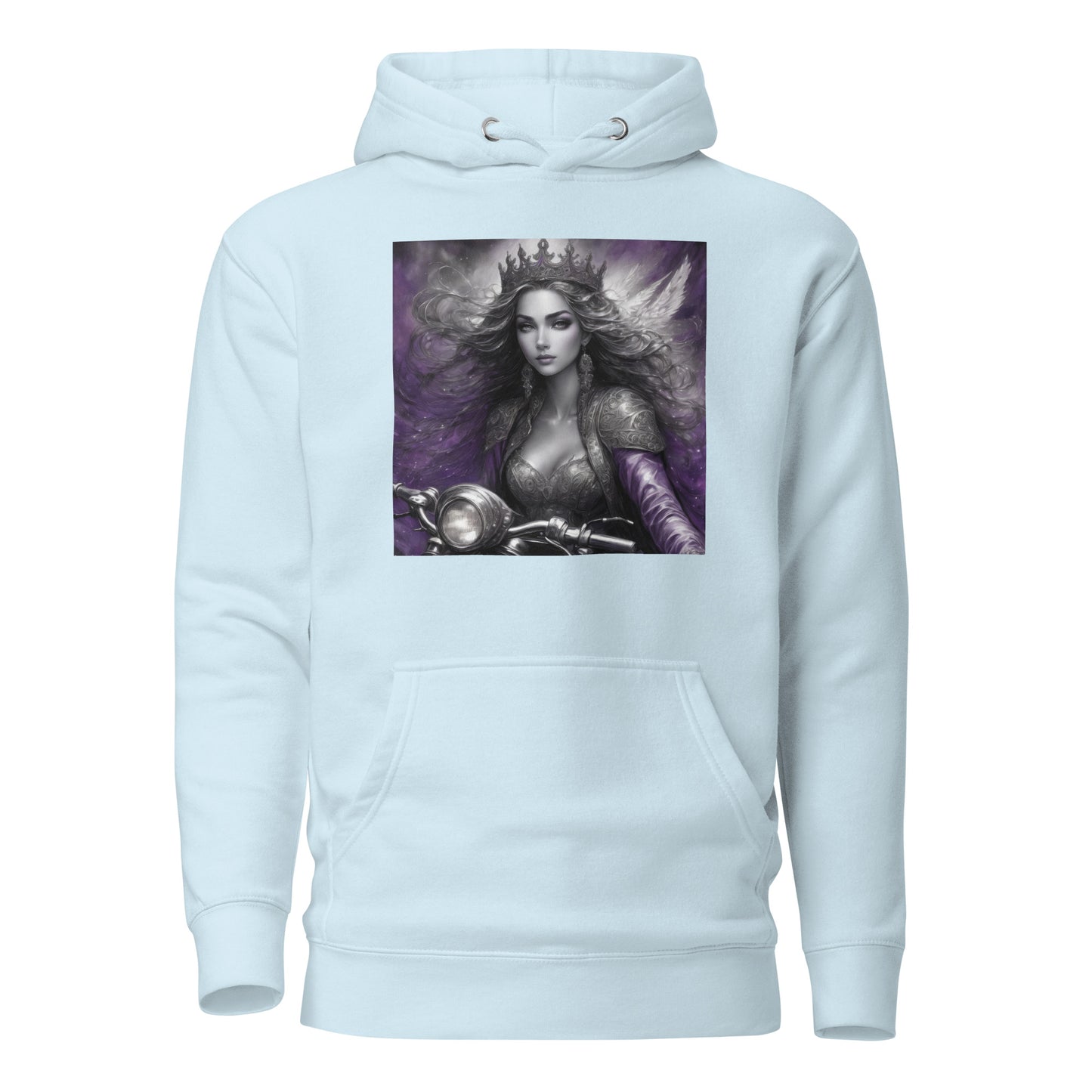 Princess Woman Riding a Motorcycle Hoodie Sky Blue