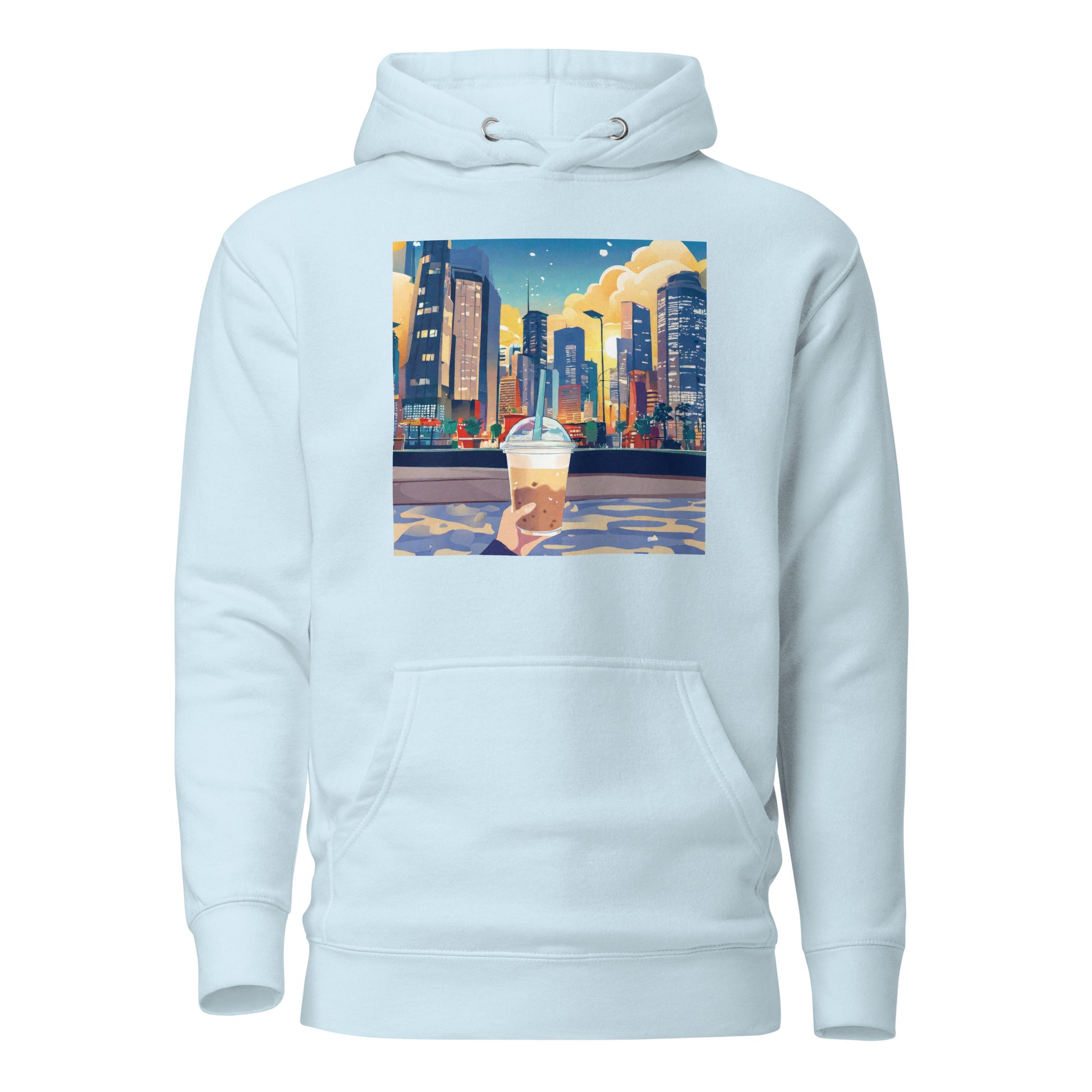 Women's Hand Holding Up Bubble Milk Tea Boba Hoodie Sky Blue