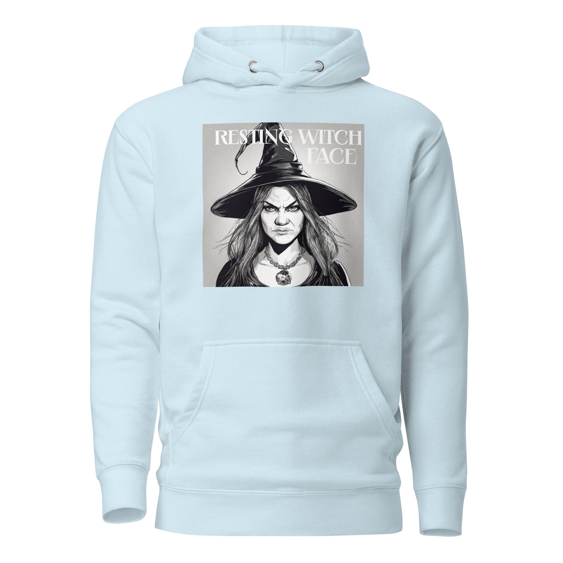 Resting Witch Face Women's Halloween Hoodie Sky Blue