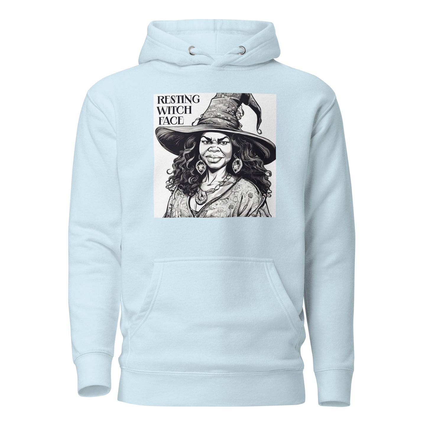 Resting Witch Face Women's Halloween Hoodie Sky Blue