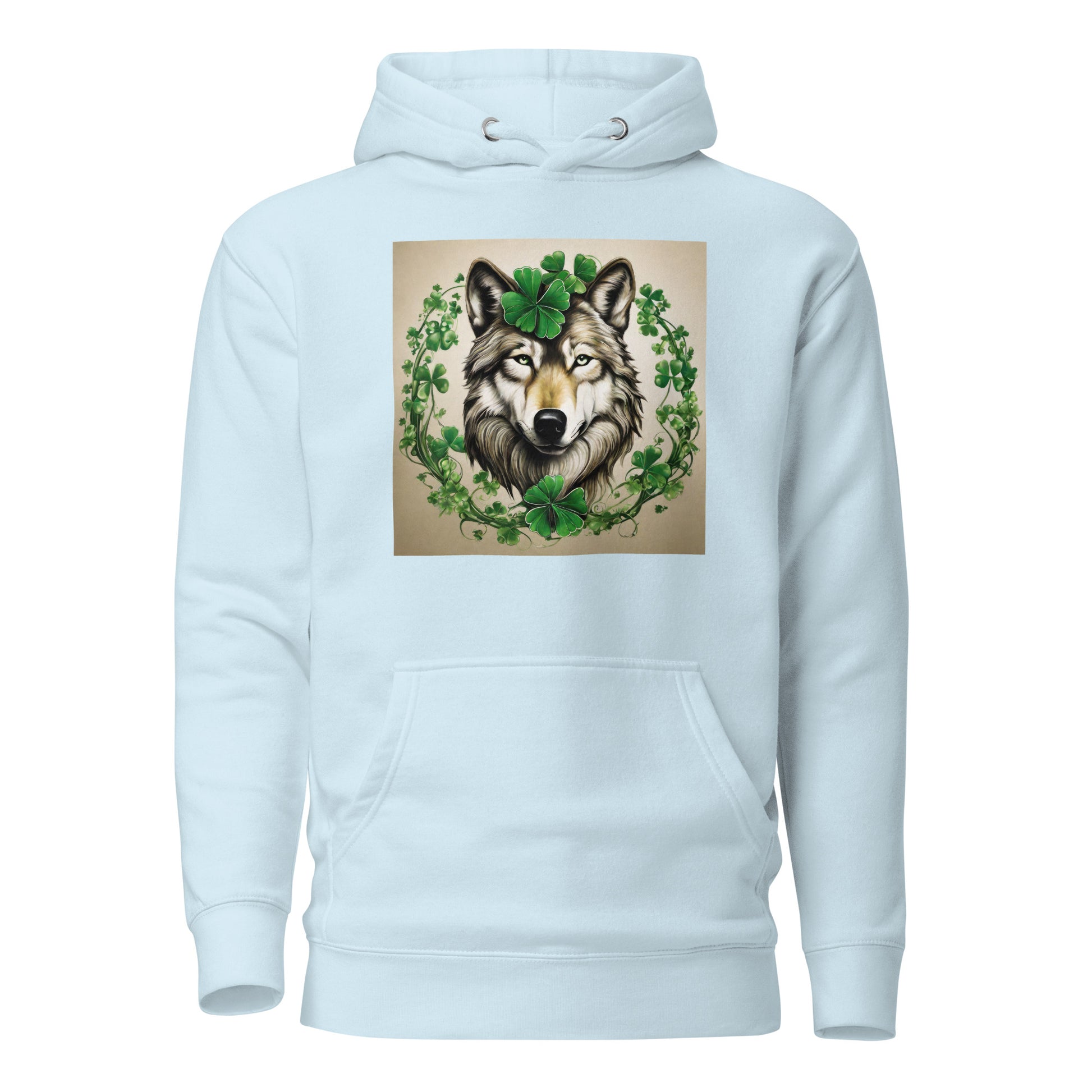 Wolf & Shamrocks Women's St Patrick's Day Hoodie Sky Blue