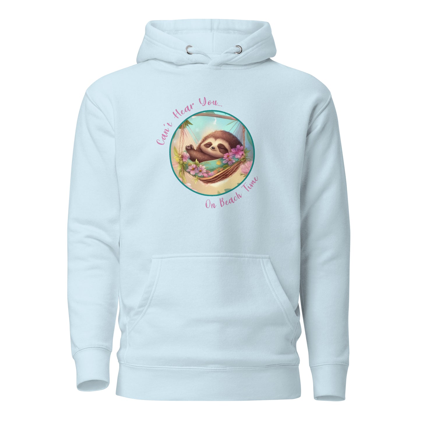 Can't Hear You... On Beach Time Sloth Women's Summer Hoodie Sky Blue