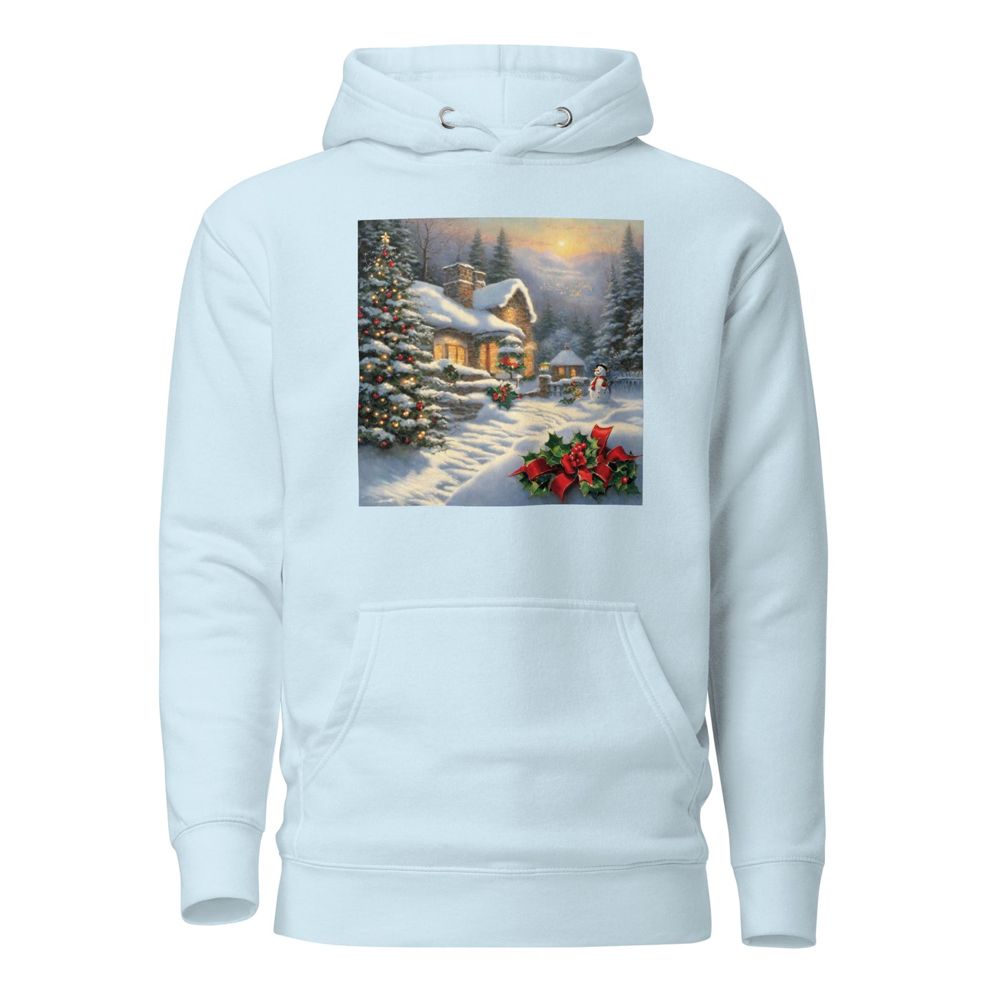 Snowy Winter Scene Women's Christmas Hoodie Sky Blue