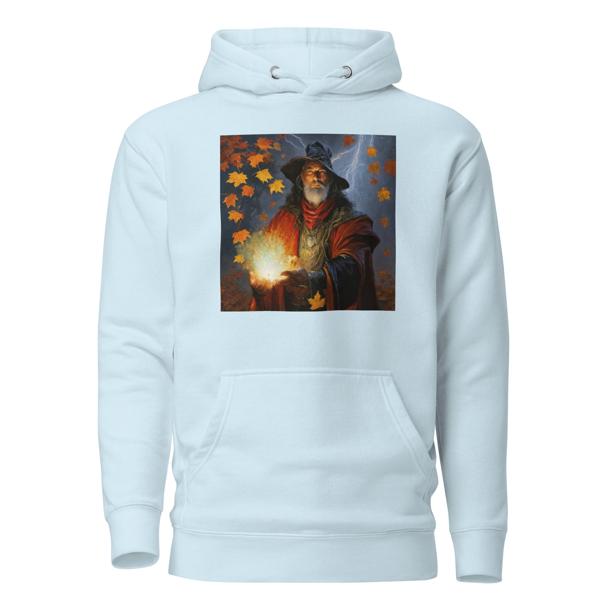 Autumn Wizard Making Fall Leaves Women's Graphic Hoodie Sky Blue