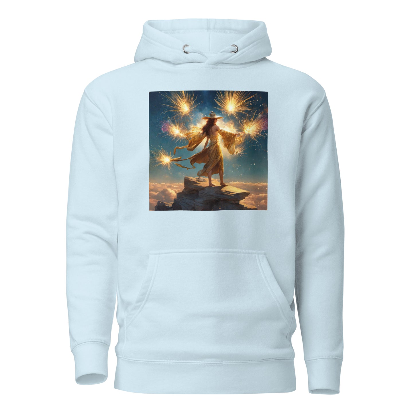 Sorceress Making Fireworks Women's 4th of July Hoodie Sky Blue