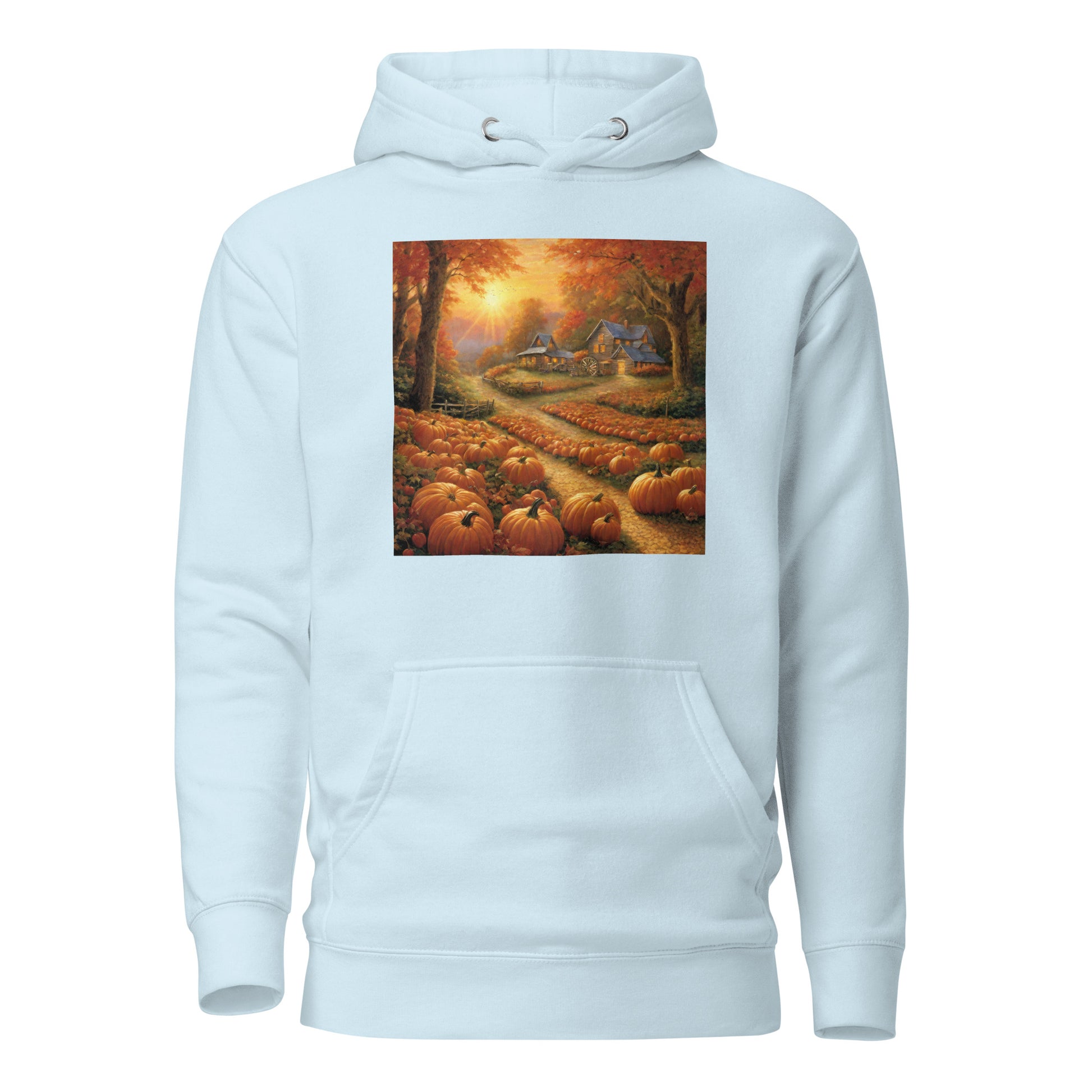 Fall Pumpkin Scene Women's Autumn Hoodie Sky Blue