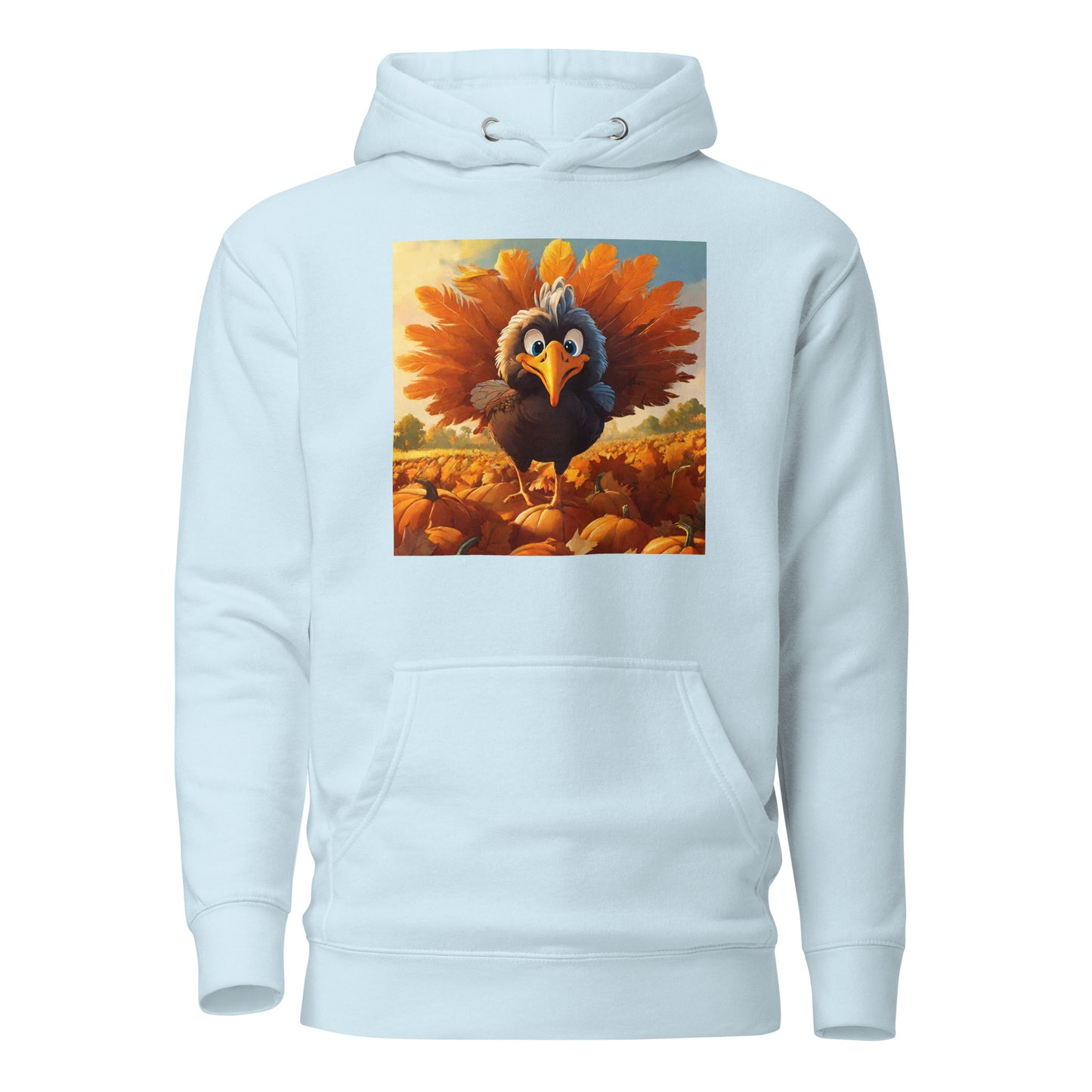 Cute Turkey Women's Thanksgiving Hoodie Sky Blue