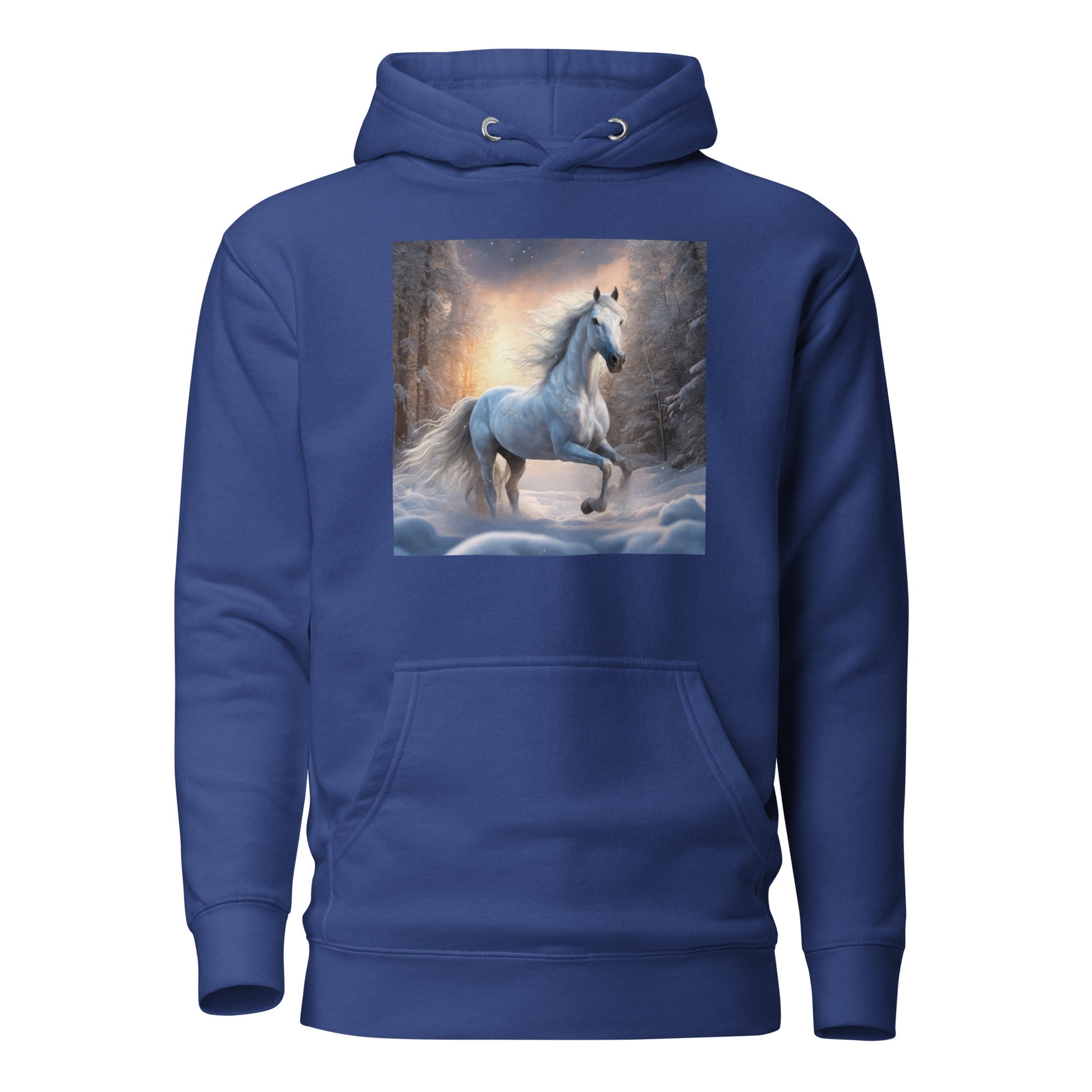 Beautiful White Winter Horse Women's Animal Lover Hoodie Team Royal