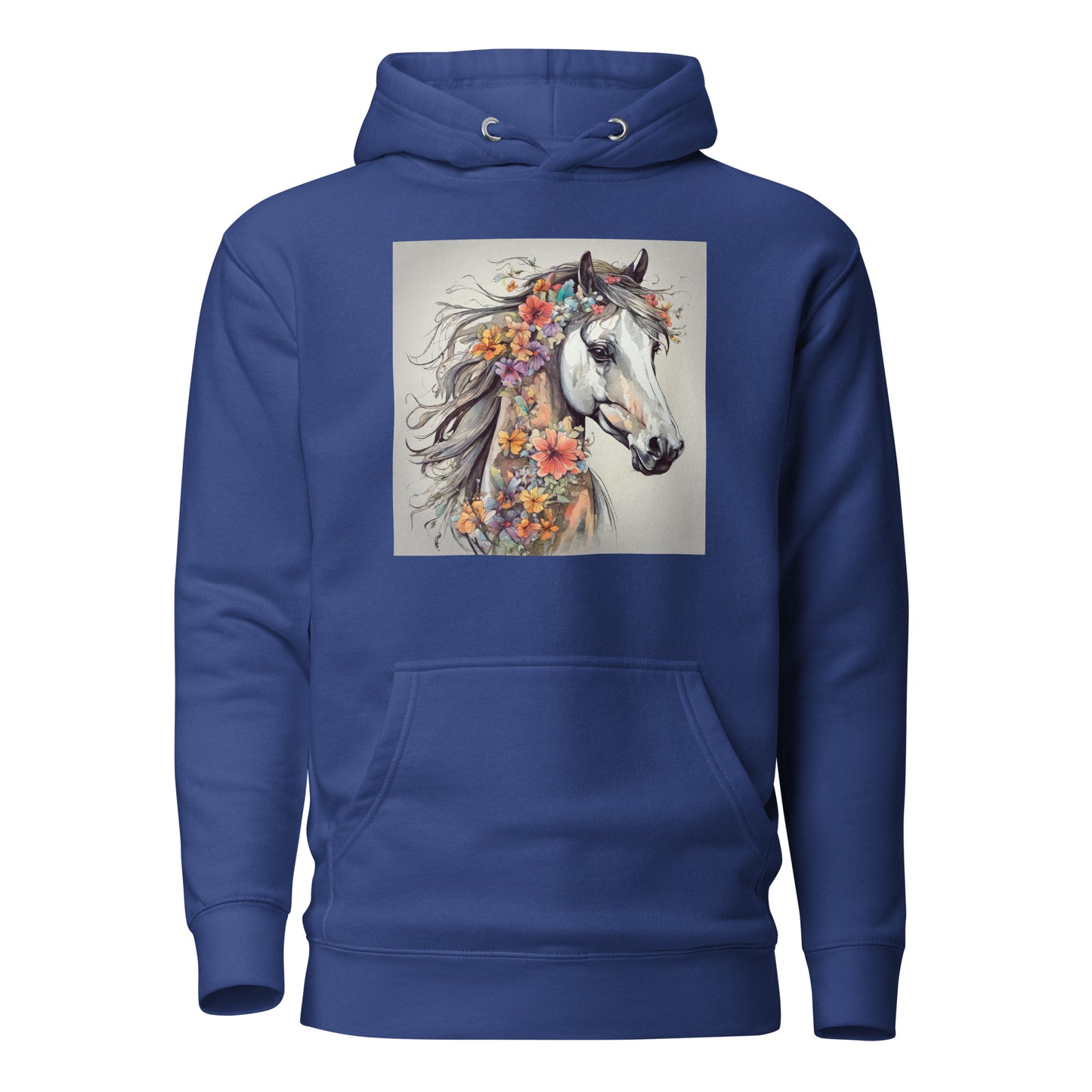 Horse with Flowers Women's Animal Lover Hoodie Team Royal