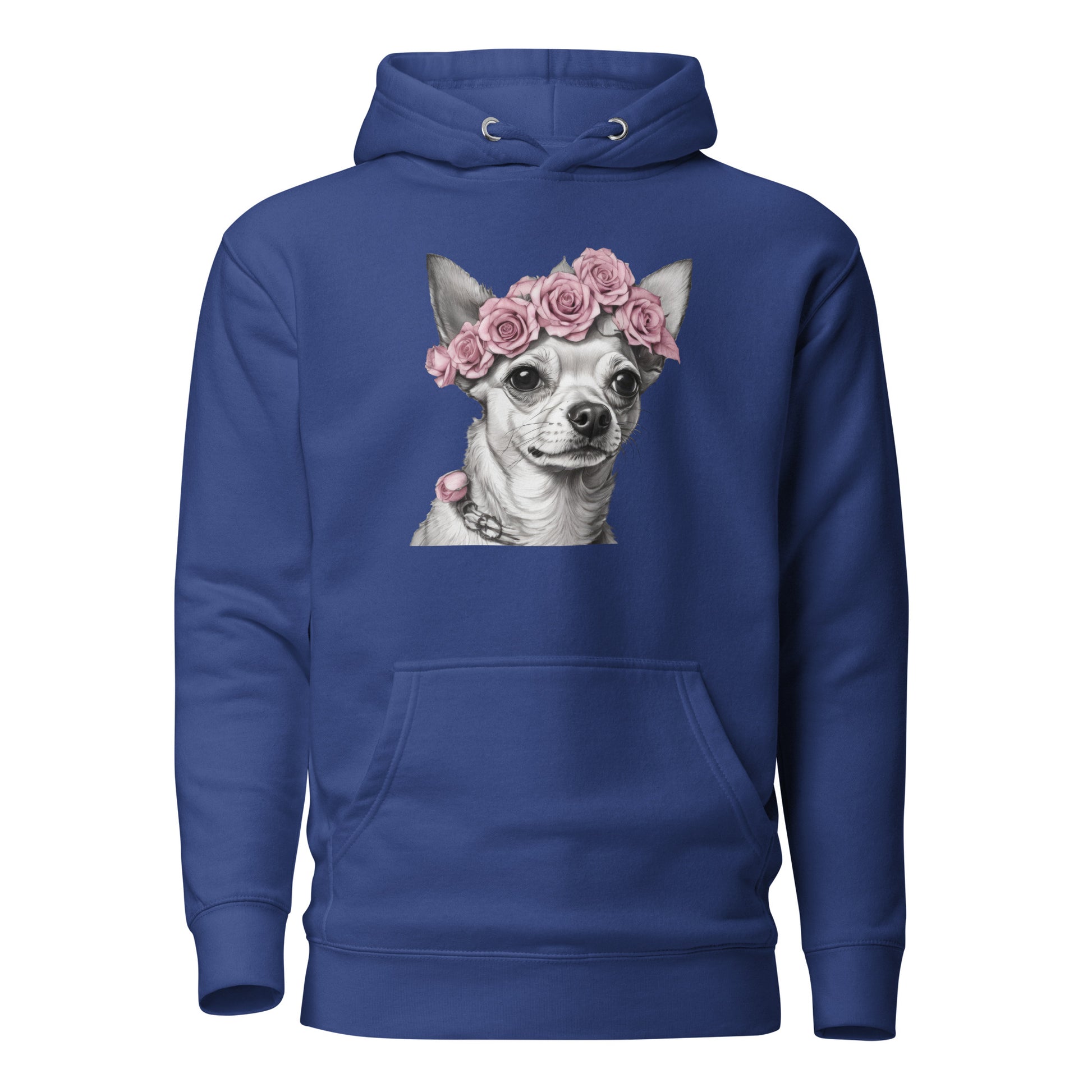 Chihuahua with Pink Rose Wreath Women's Dog Lover Hoodie Team Royal