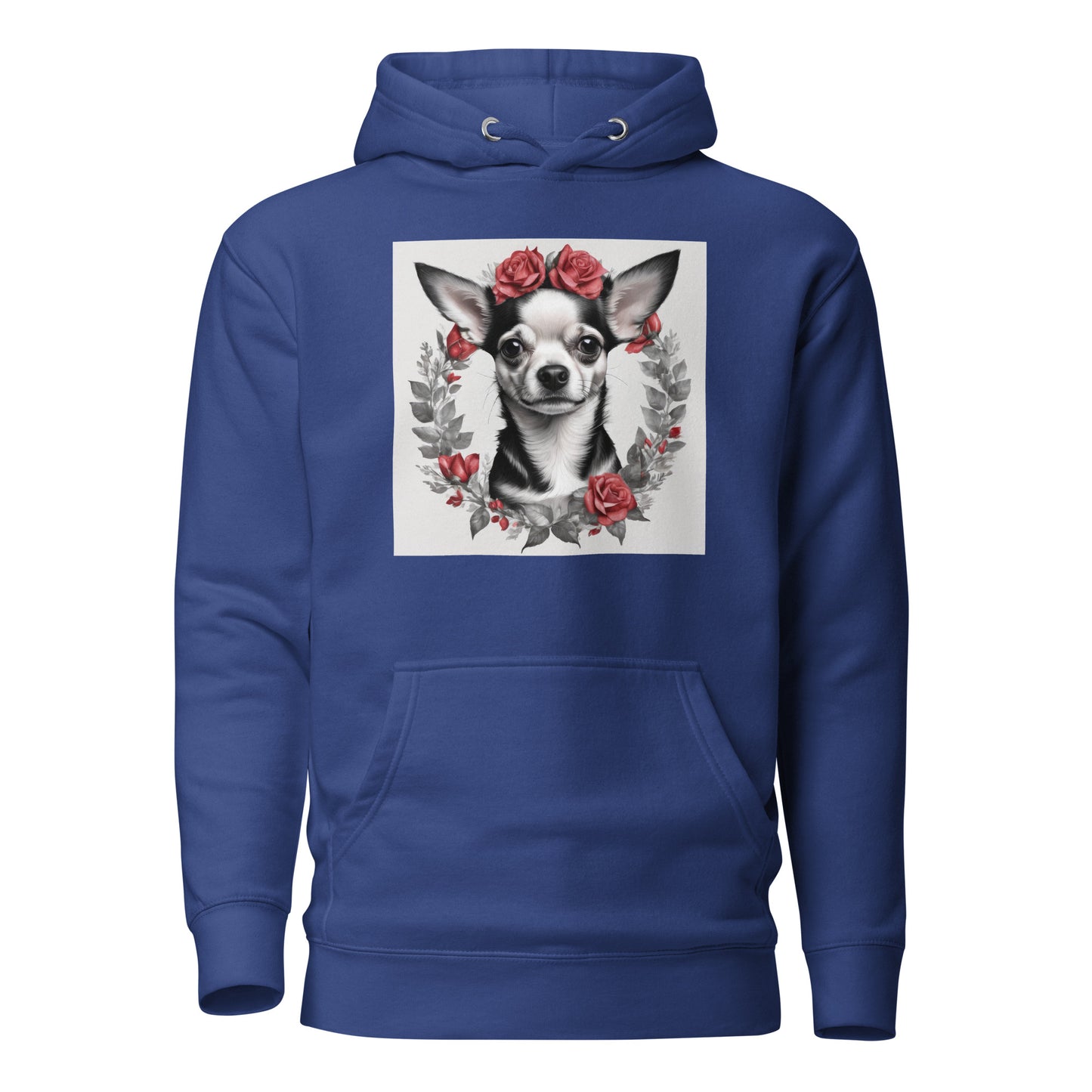 Chihuahua with Red Rose Wreath Women's Dog Lover Hoodie Team Royal