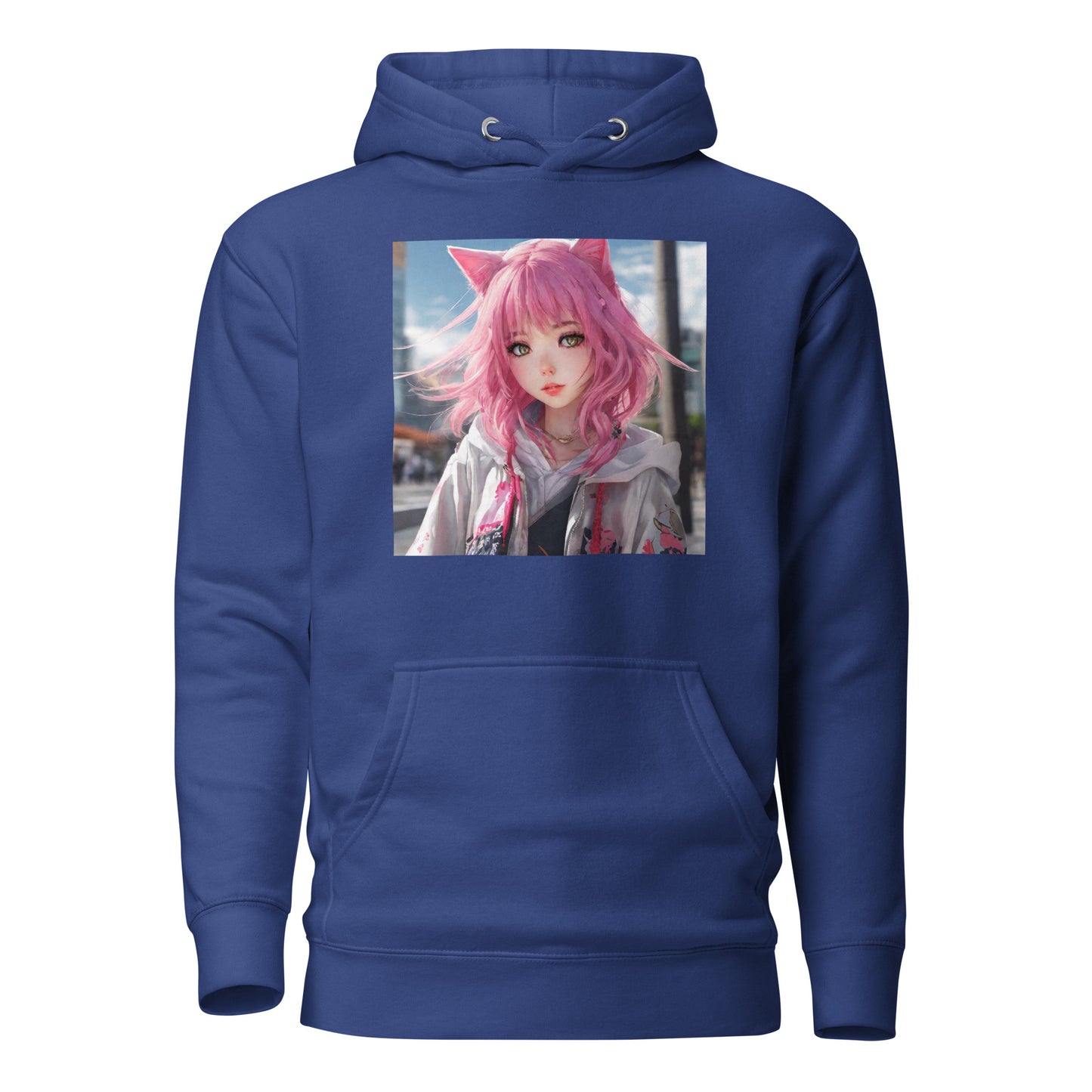 Cute Girl with Cat Ears and Pink Hair Women's Anime Hoodie Team Royal