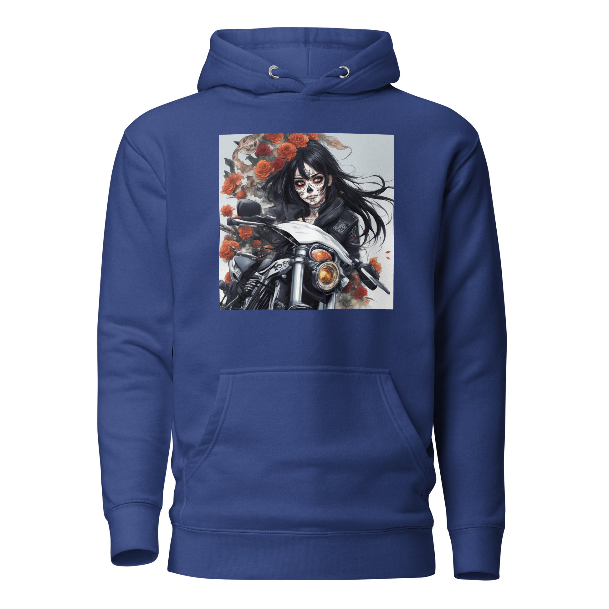 Day of the Dead Biker Close Up Women's Anime Hoodie Team Royal