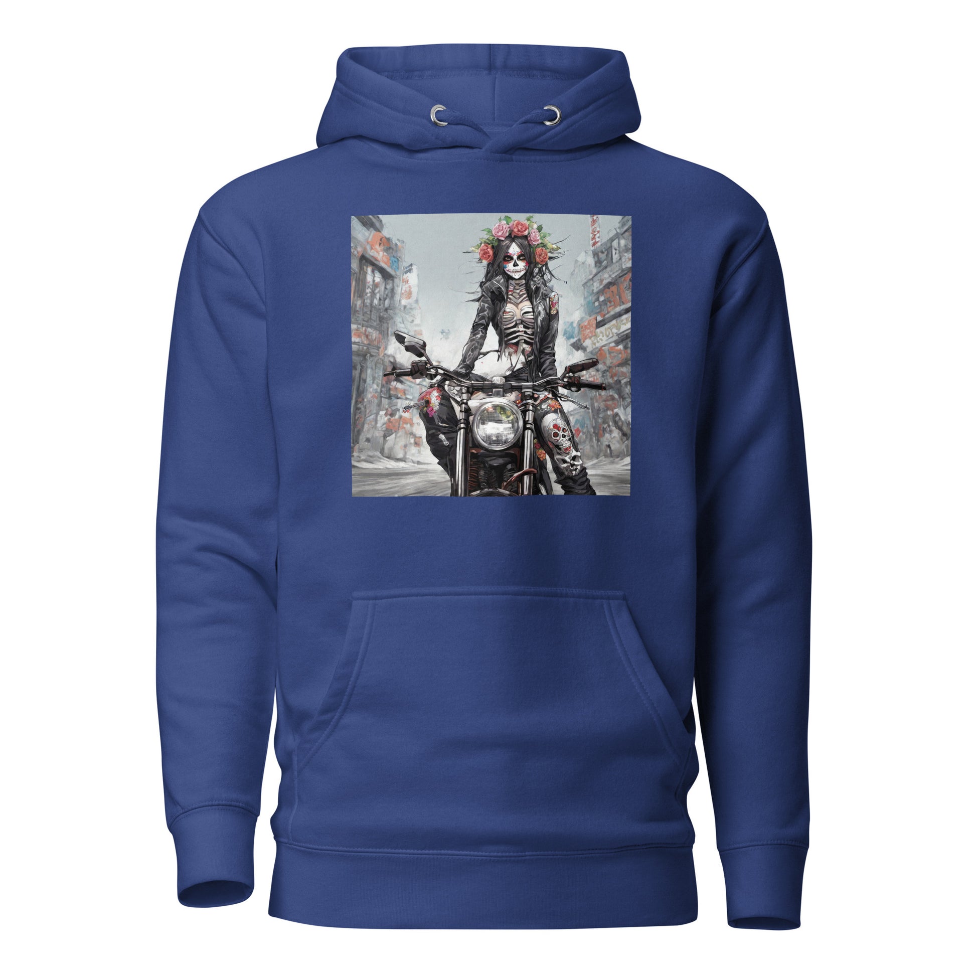 Day of the Dead Biker Women's Anime Hoodie Team Royal