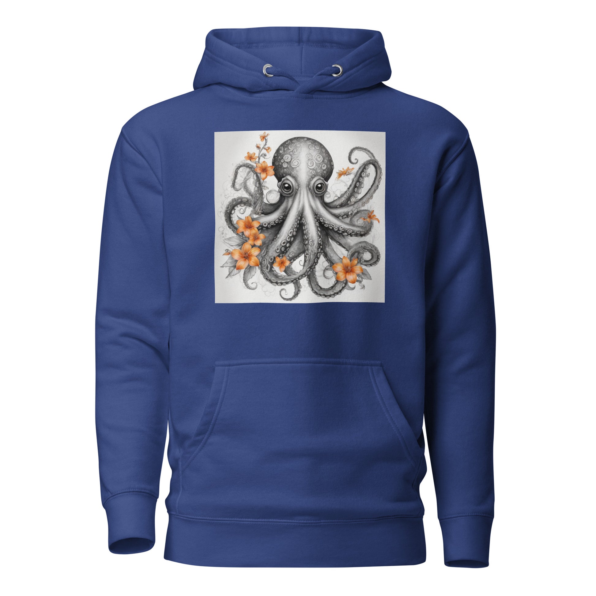 Octopus with Orange Flowers Women's Animal Lover Hoodie Team Royal