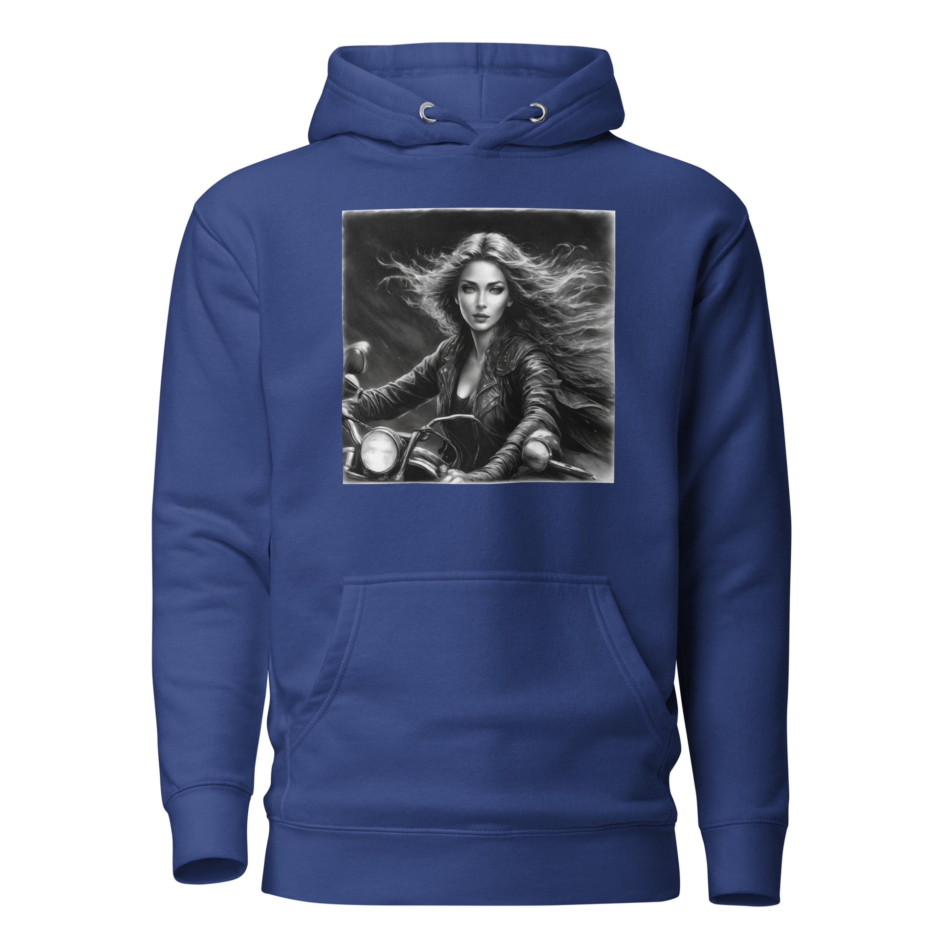 Woman Riding Motorcycle Hoodie Team Royal