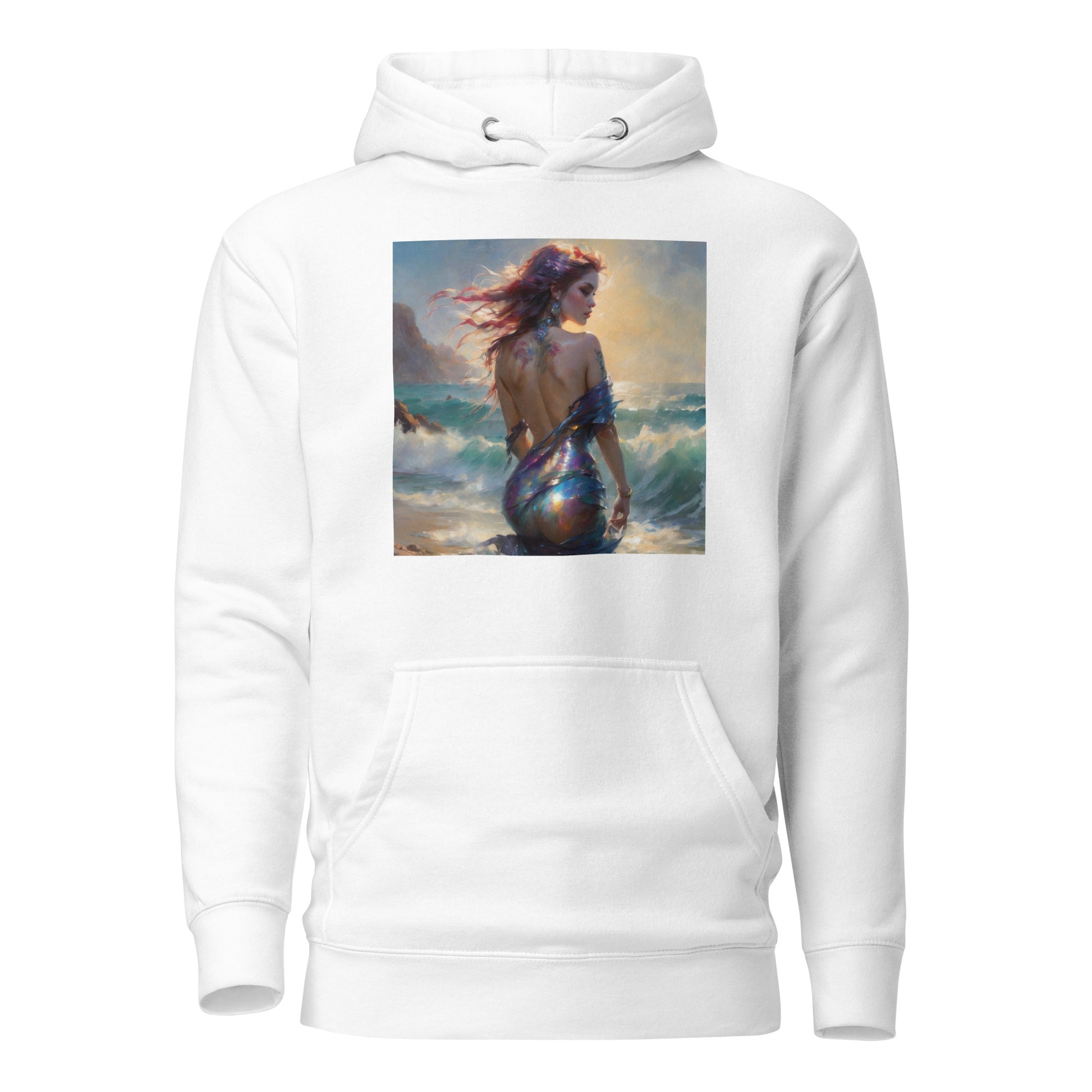 Enchanting Mermaid on Beach Women's Fantasy Hoodie White