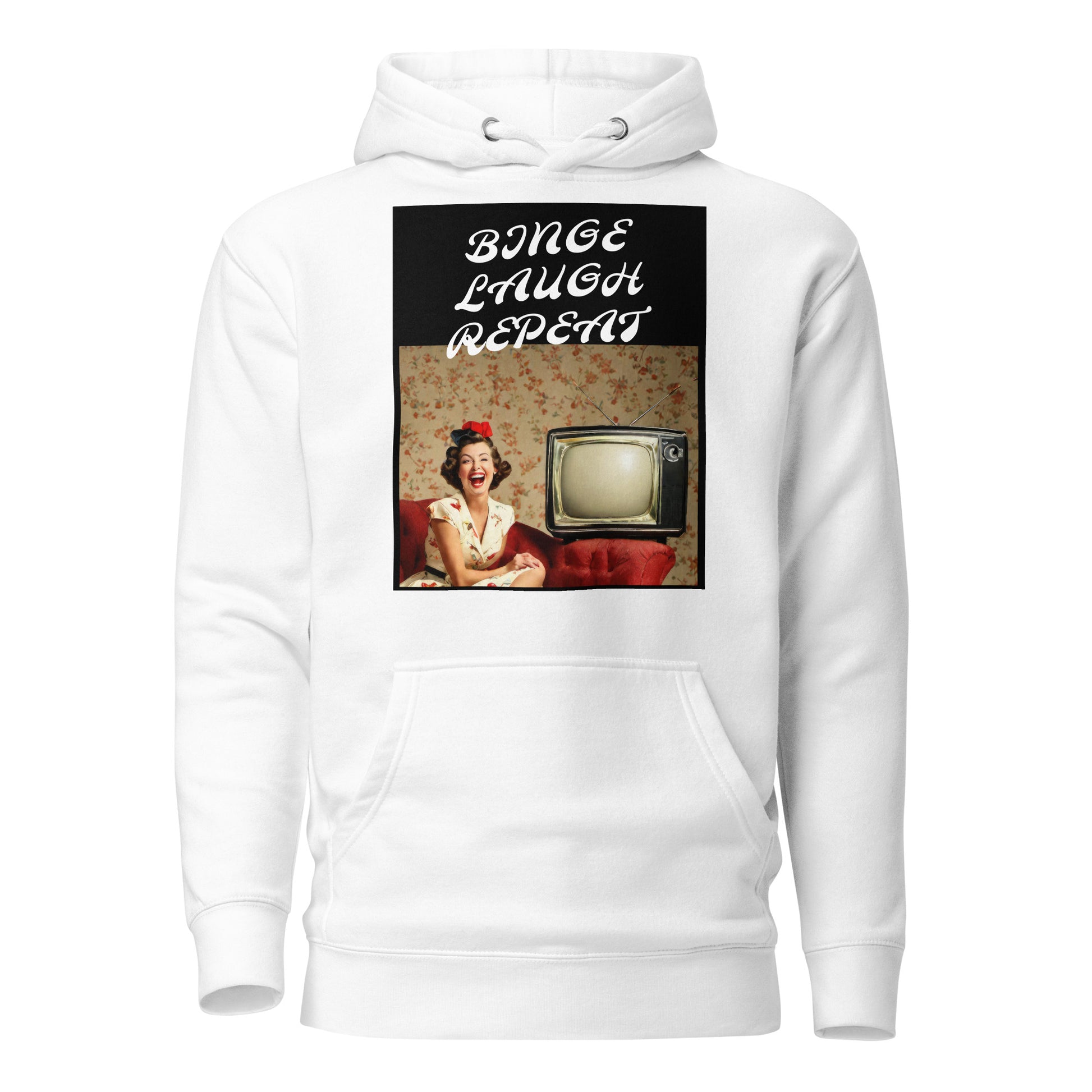 Binge Laugh Repeat Women's Funny Hoodie White