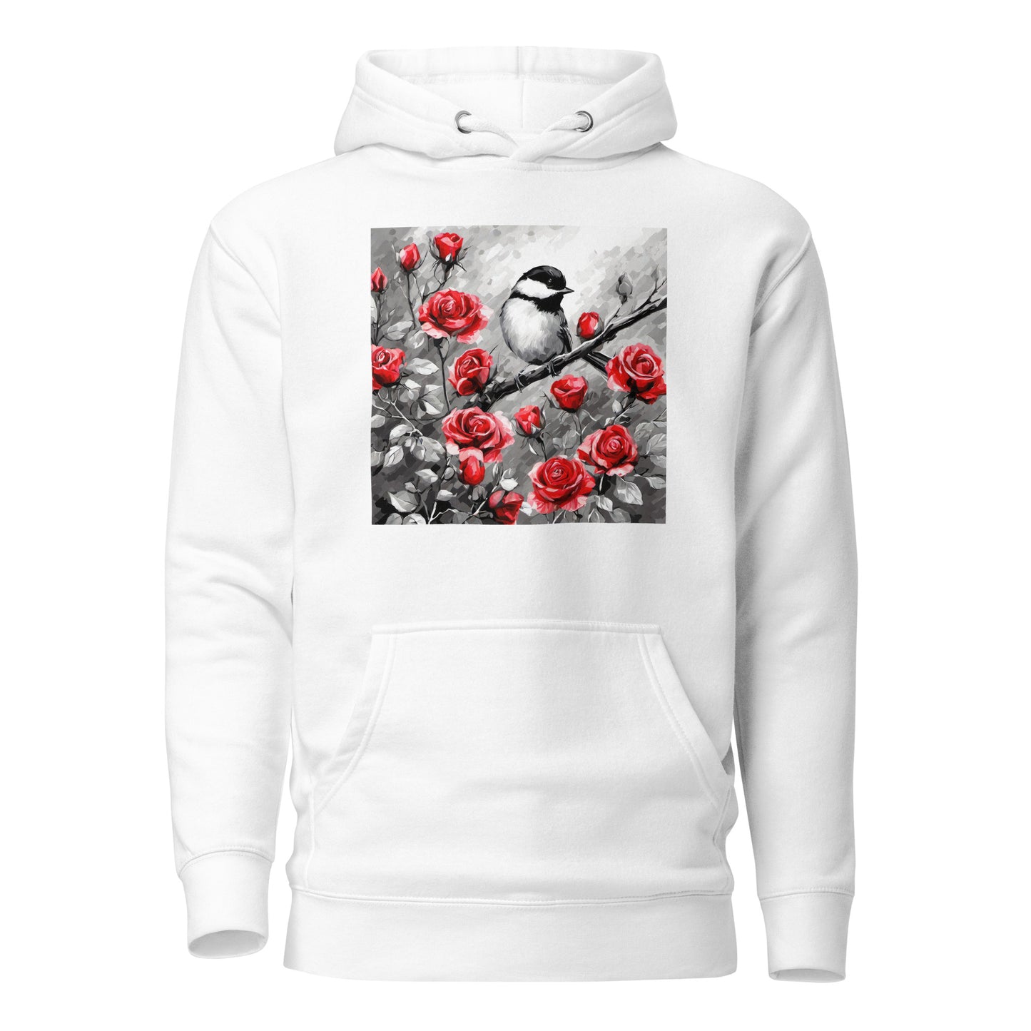 Chickadee Among Roses Women's Bird Lover Hoodie White