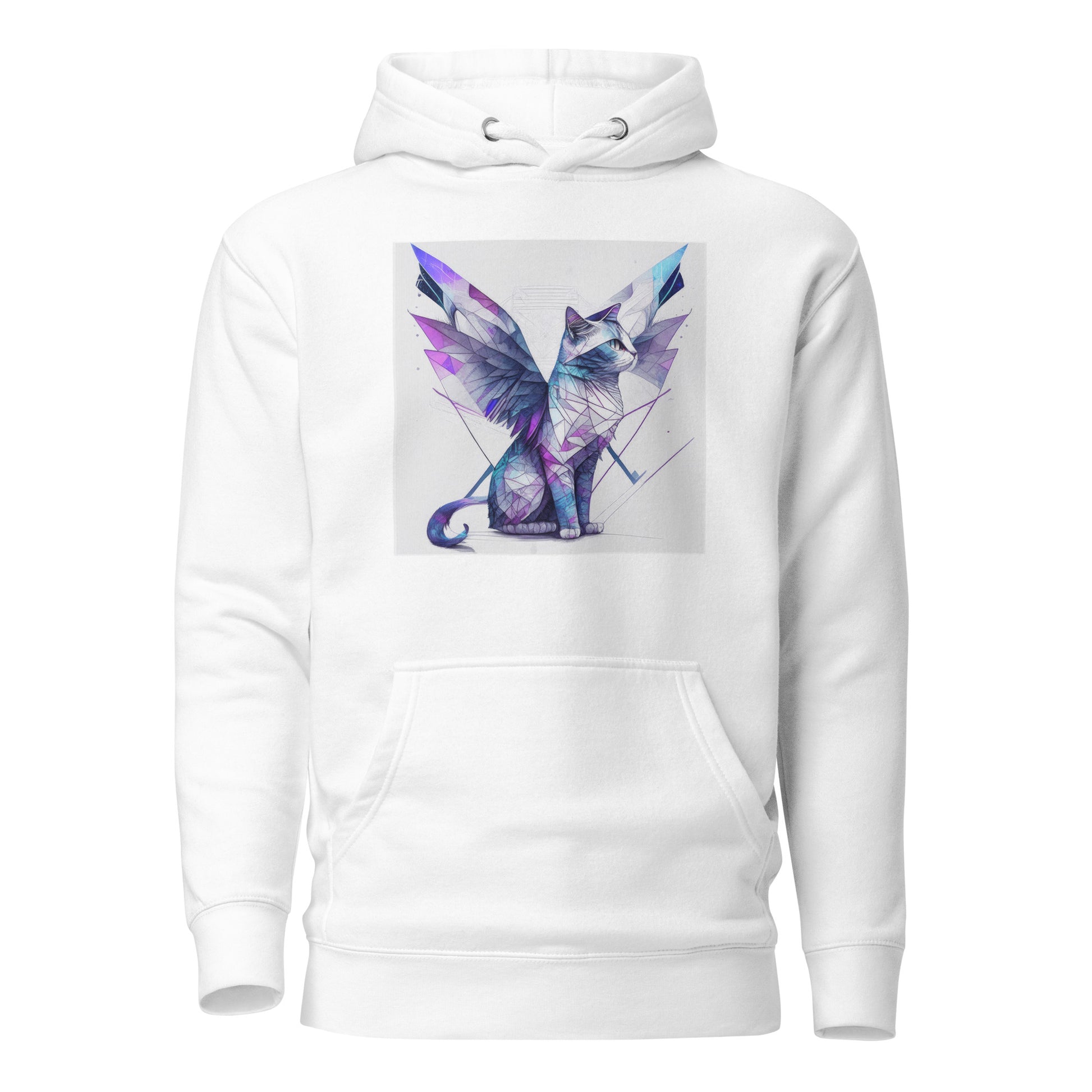 Geometric Cat with Wings Women's Cat Lover Hoodie White