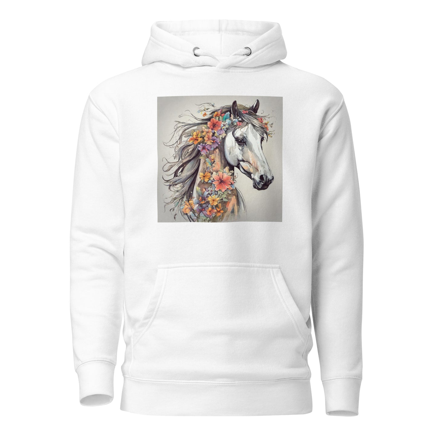 Horse with Flowers Women's Animal Lover Hoodie White