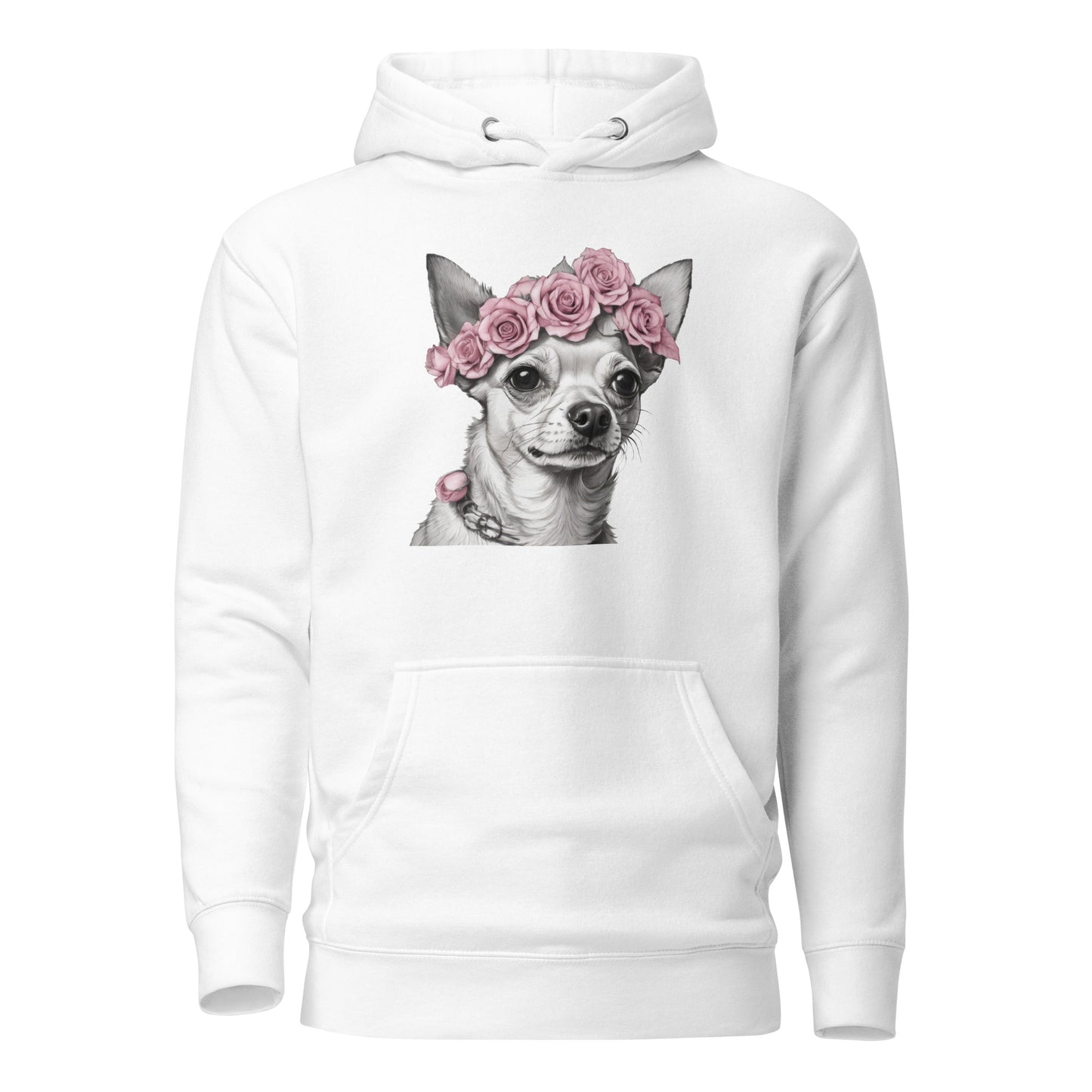 Chihuahua with Pink Rose Wreath Women's Dog Lover Hoodie White