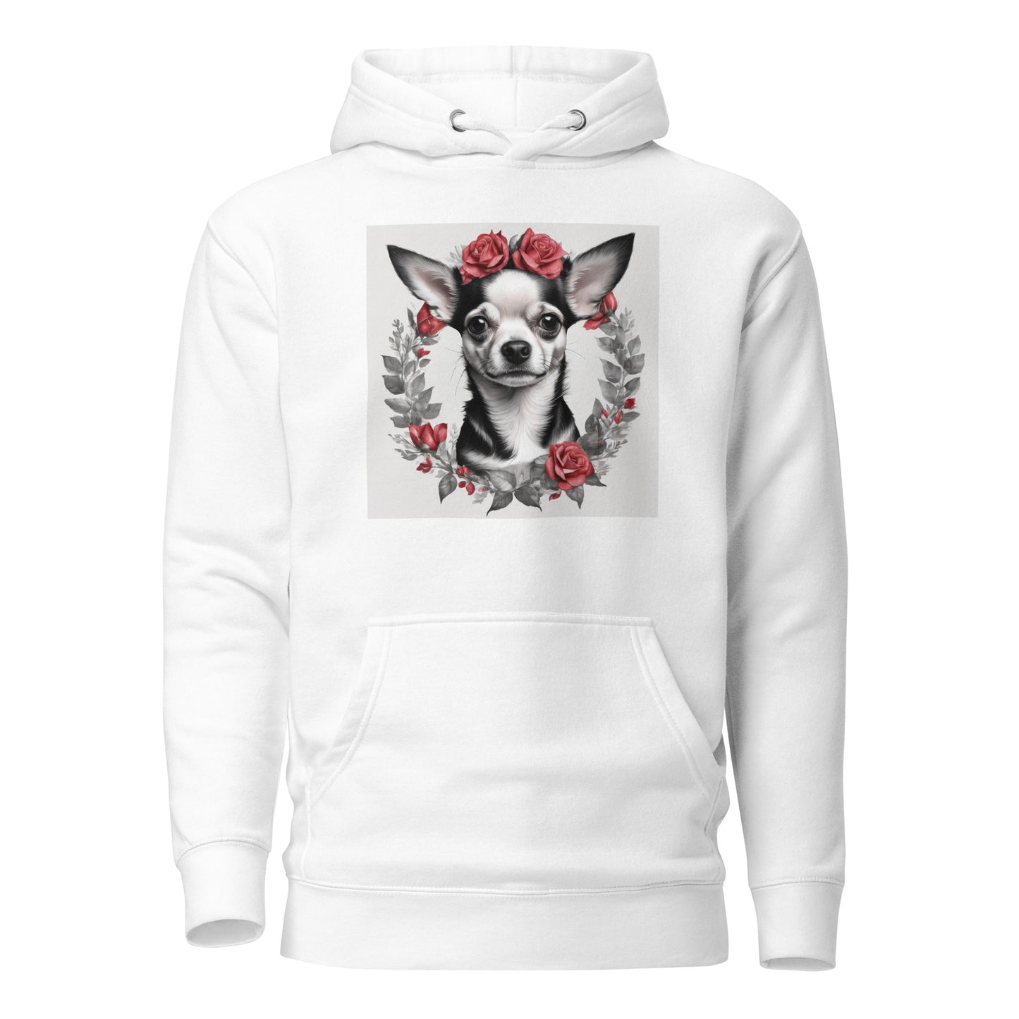 Chihuahua with Red Rose Wreath Women's Dog Lover Hoodie White