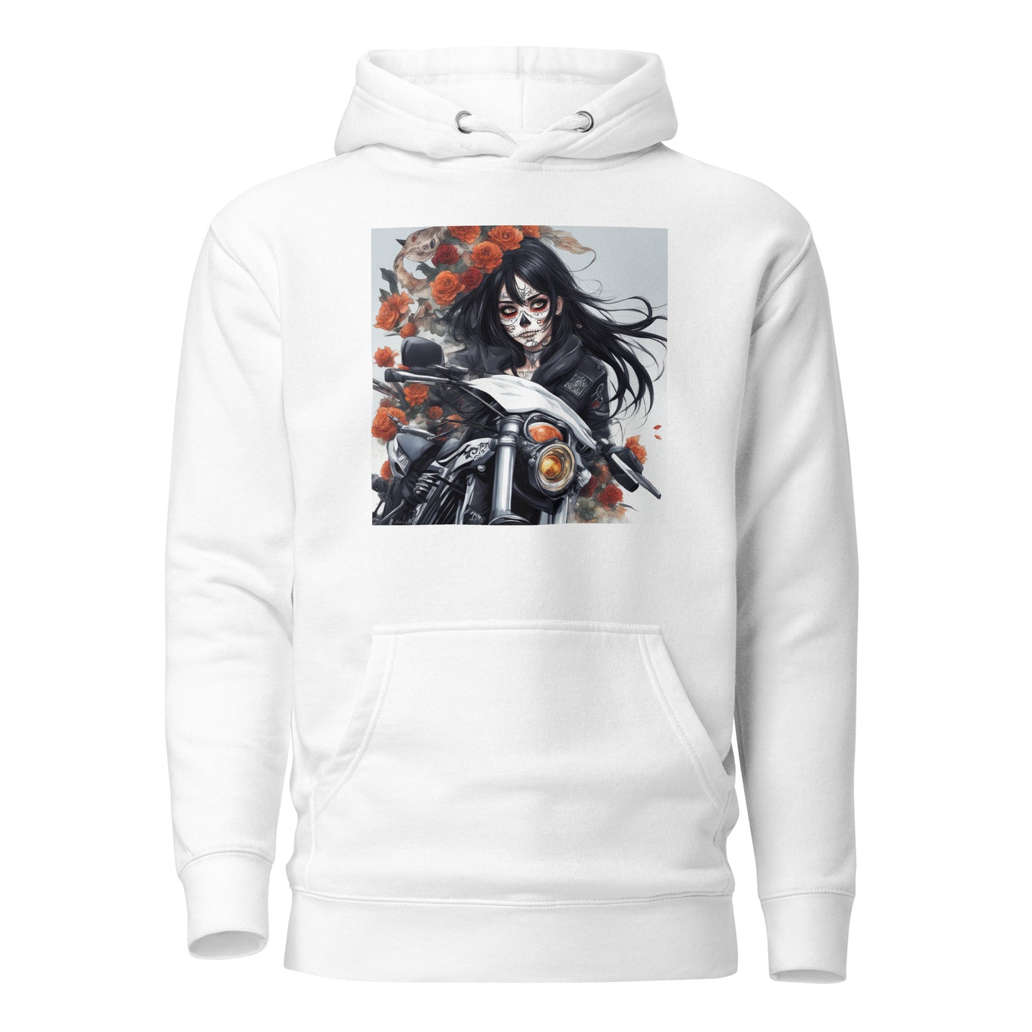 Day of the Dead Biker Close Up Women's Anime Hoodie White