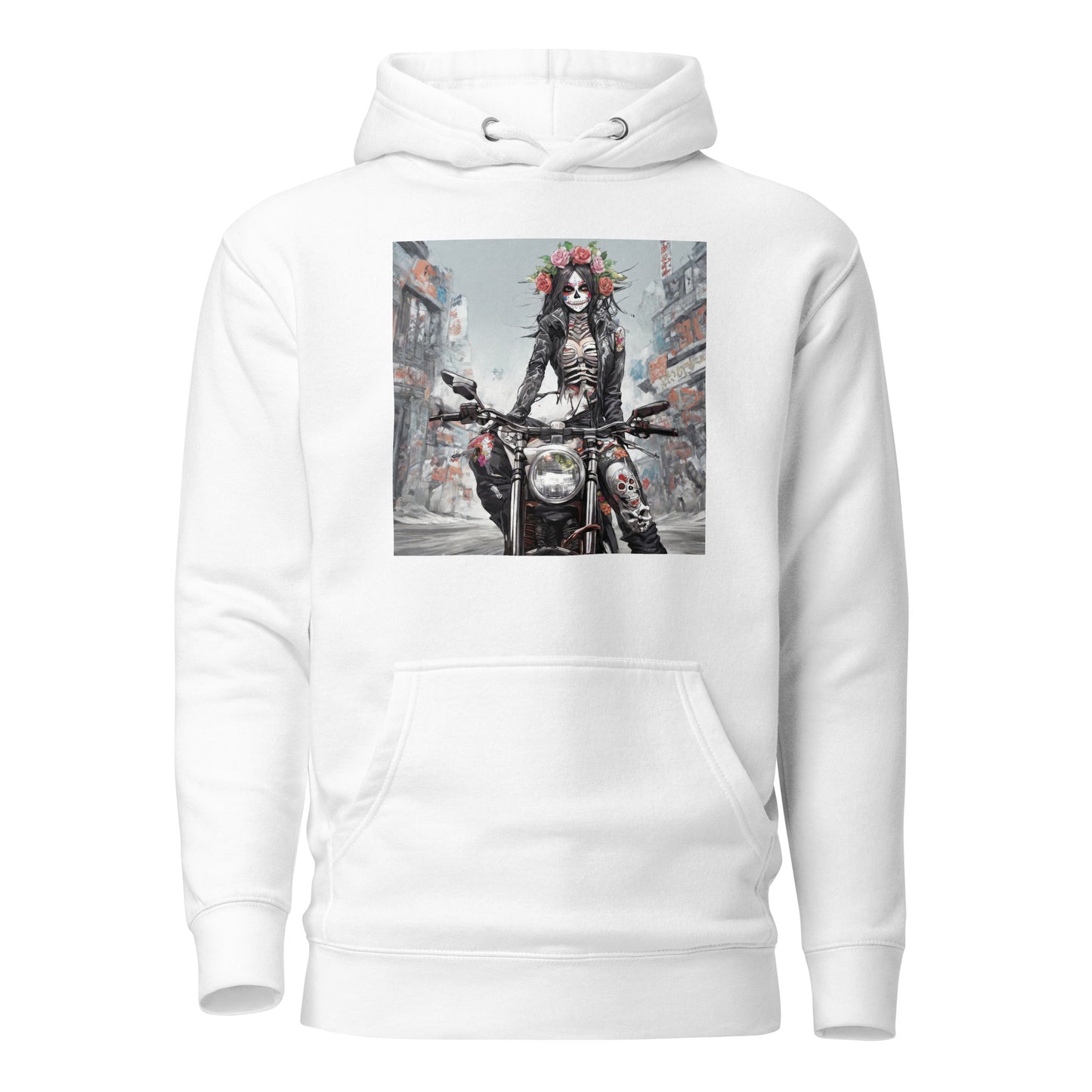 Day of the Dead Biker Women's Anime Hoodie White