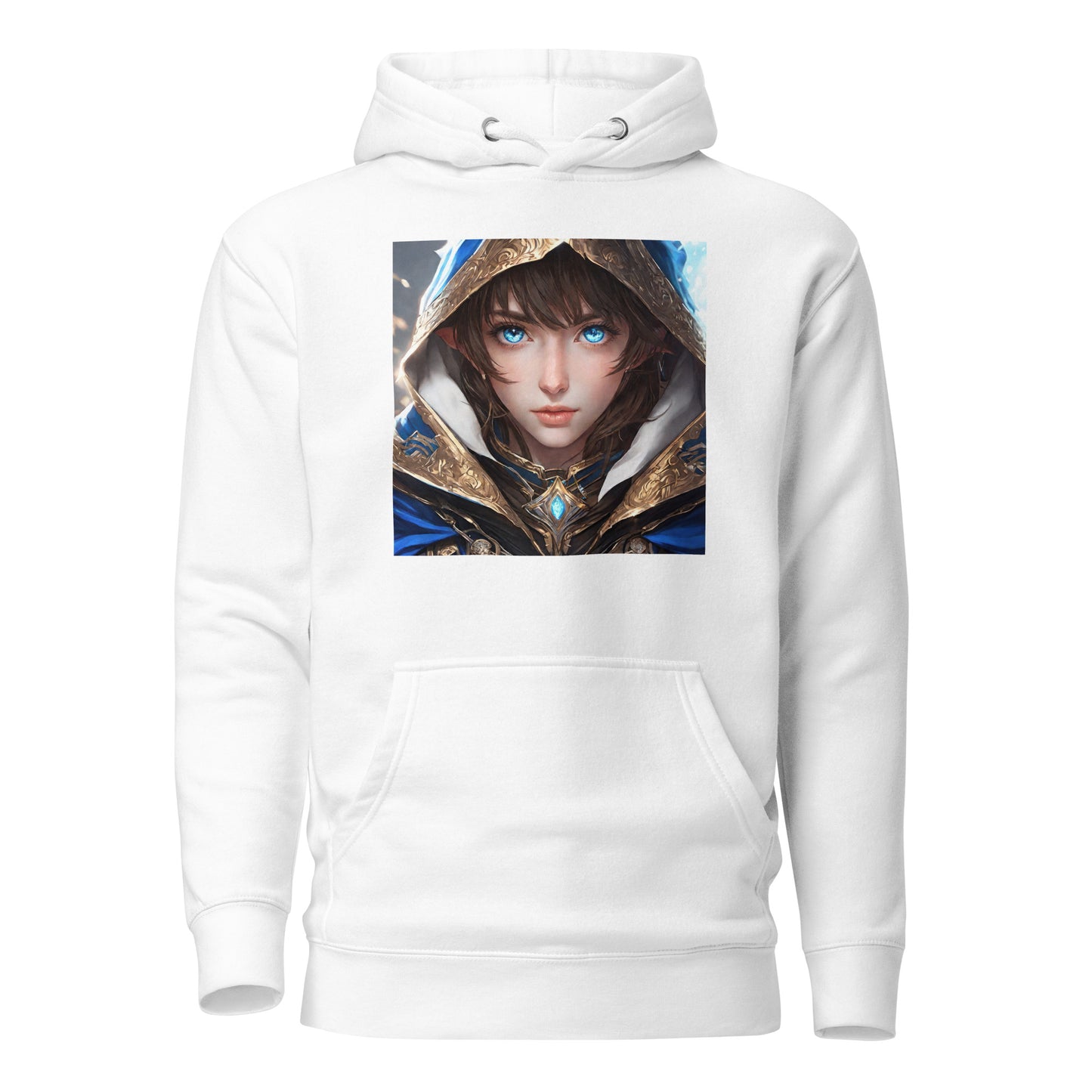 Blue-Eyed Elven Warrior Women's Anime Hoodie White