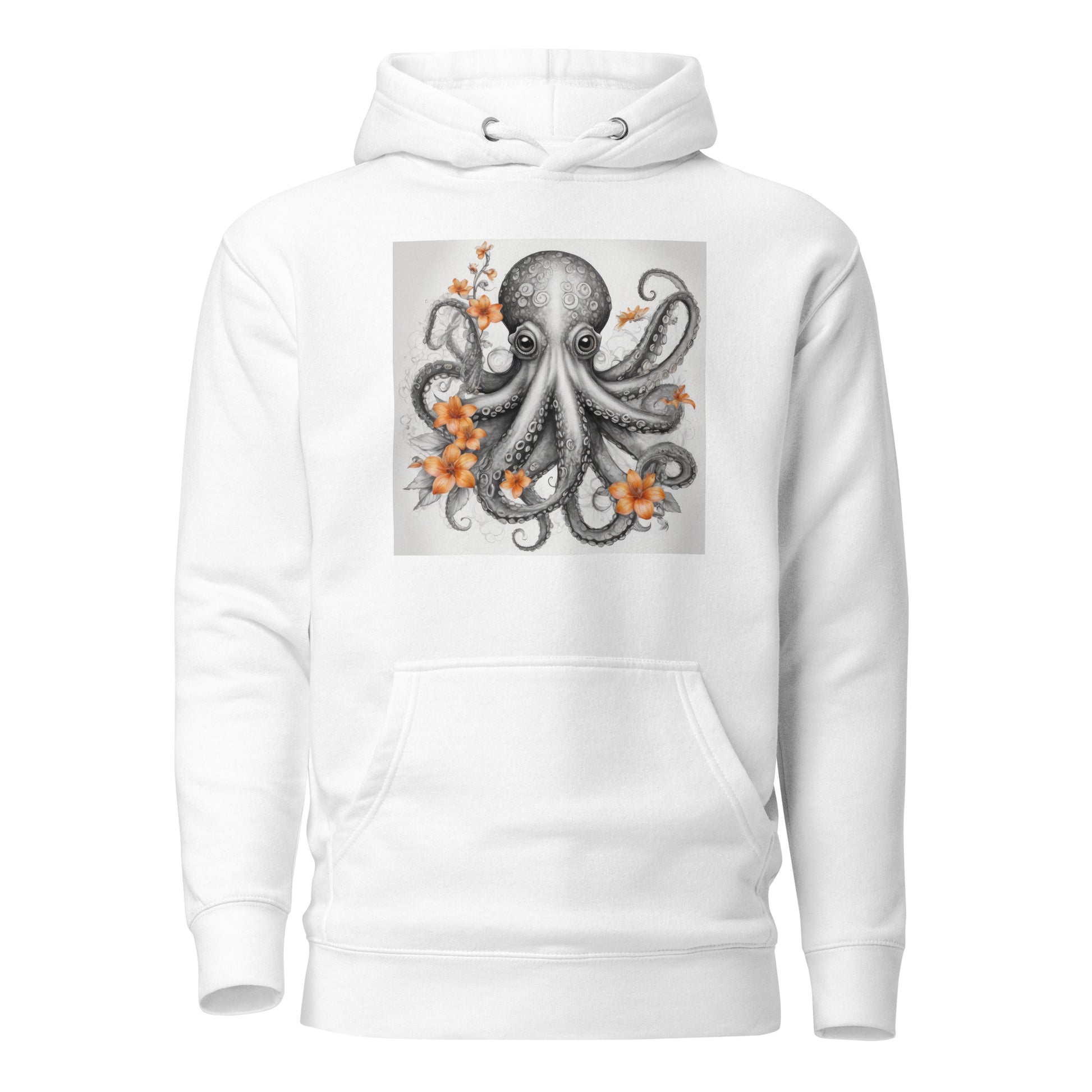 Octopus with Orange Flowers Women's Animal Lover Hoodie White