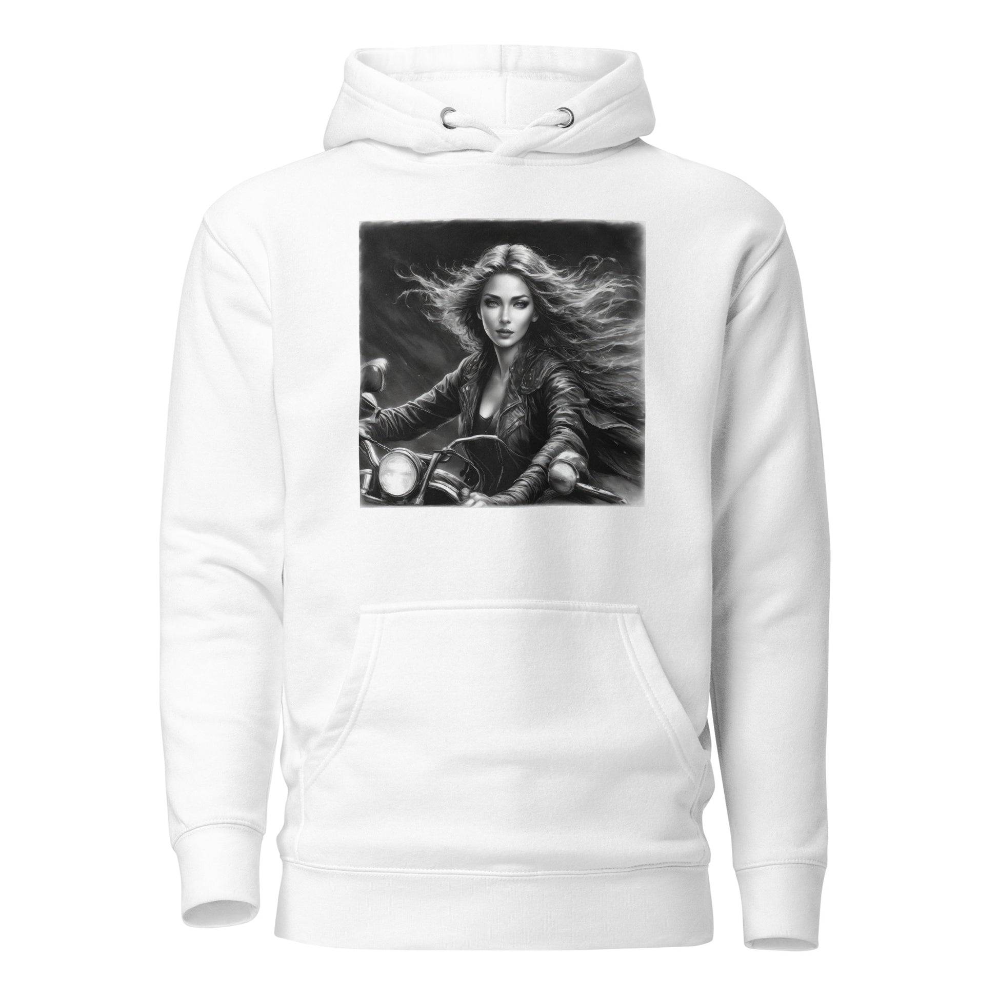 Woman Riding Motorcycle Hoodie White