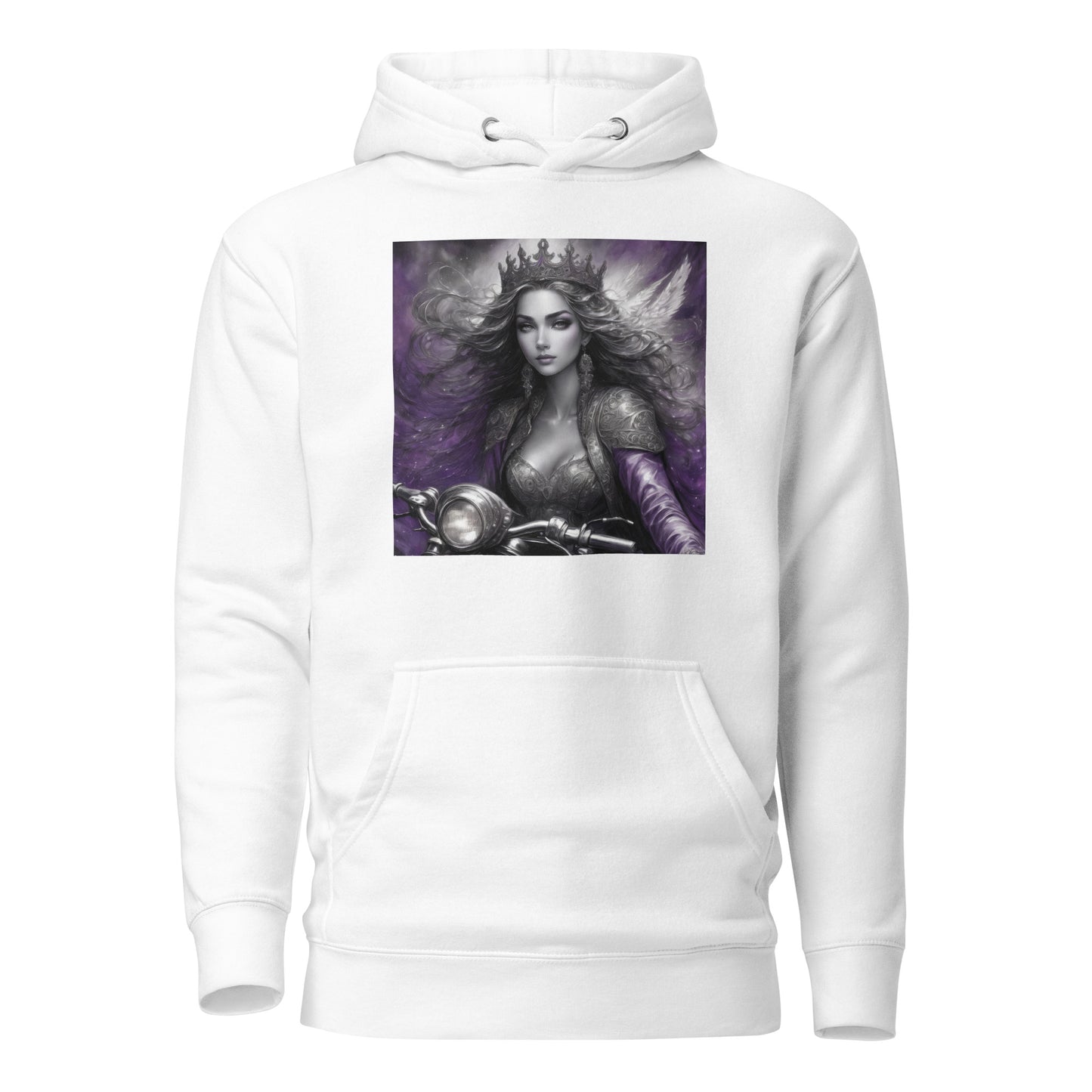 Princess Woman Riding a Motorcycle Hoodie White