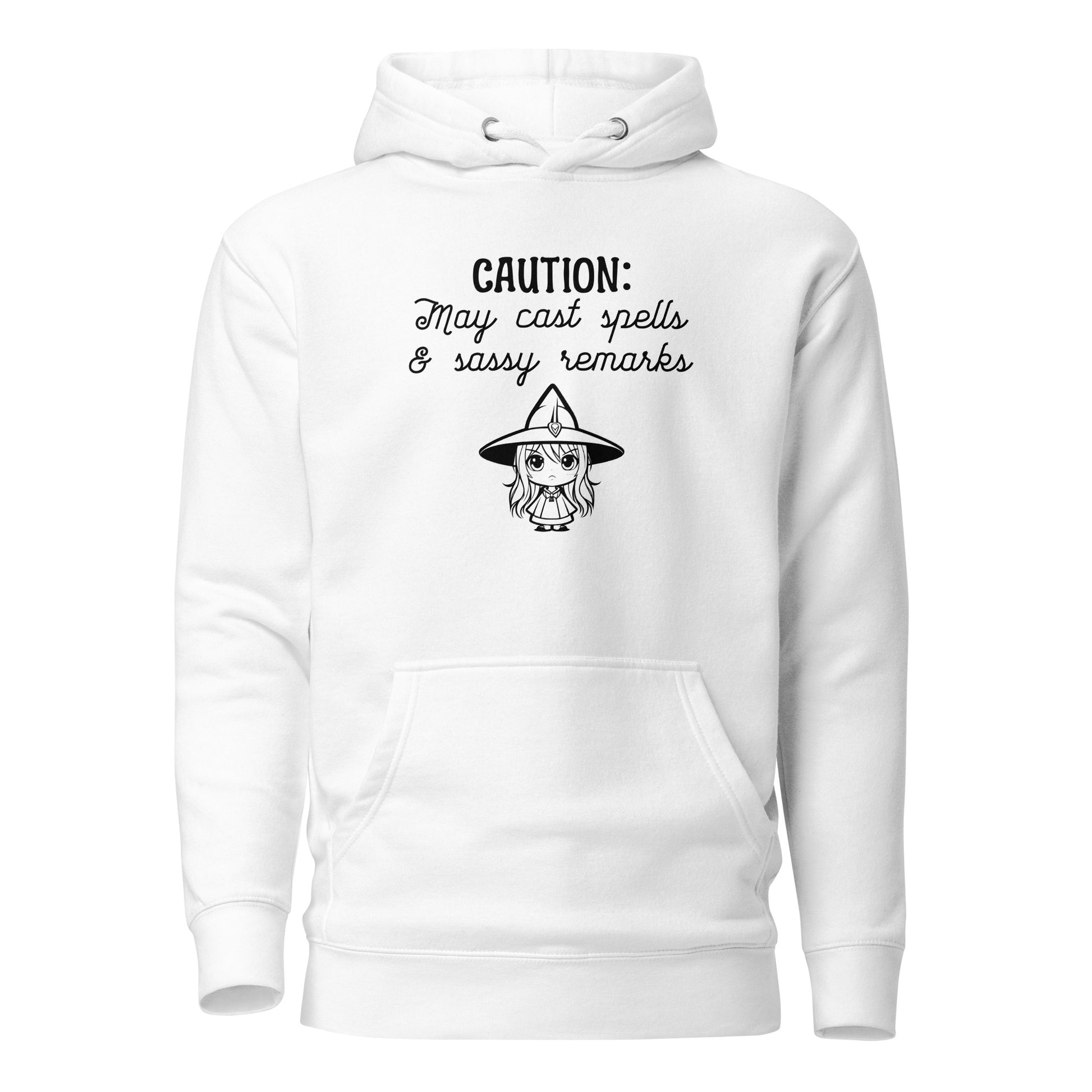 CAUTION: May Cast Spells & Sassy Remarks Women's Halloween Hoodie White