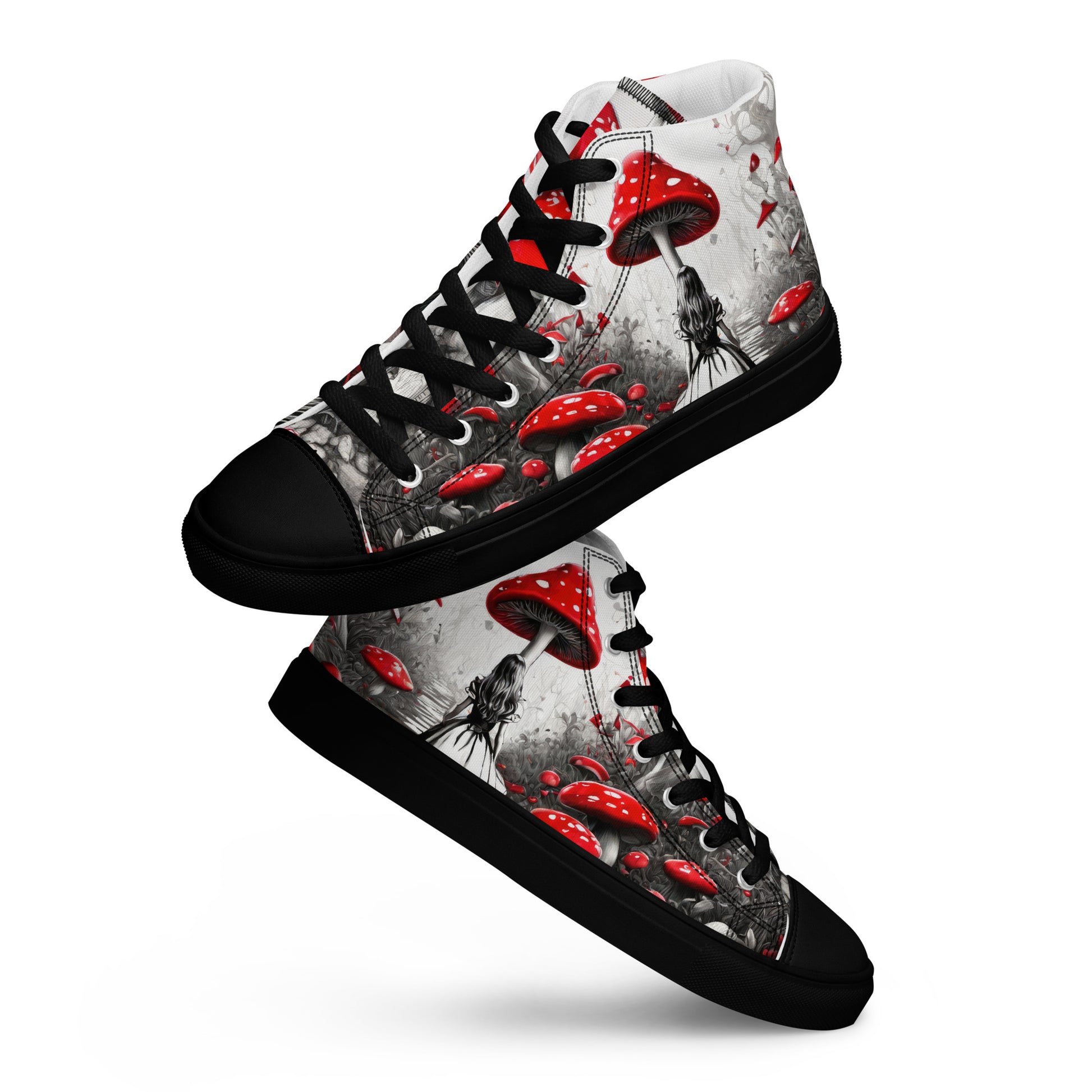 Alice Among Red Mushrooms Women's Wonderland High-Top Shoes Black