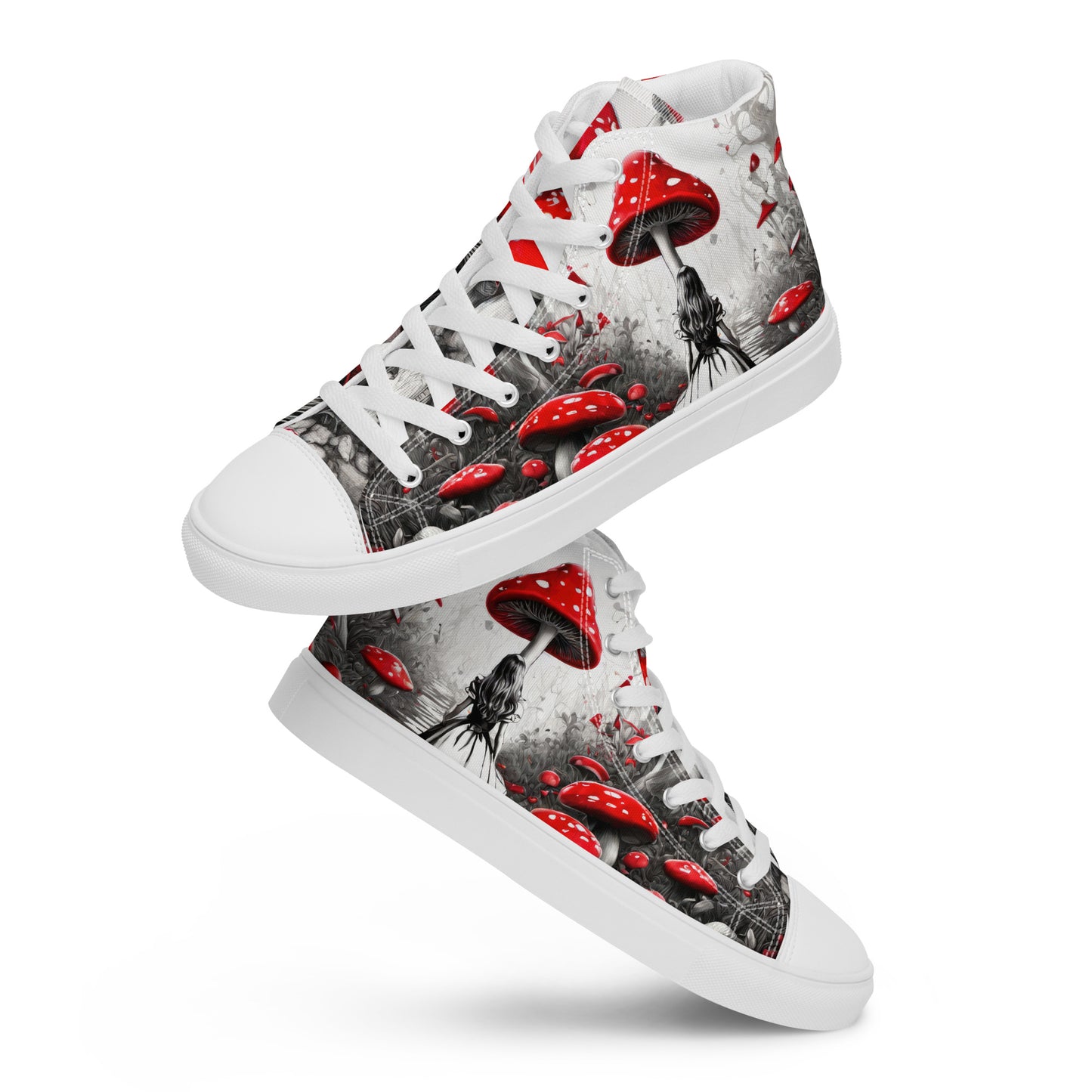 Alice Among Red Mushrooms Women's Wonderland High-Top Shoes White