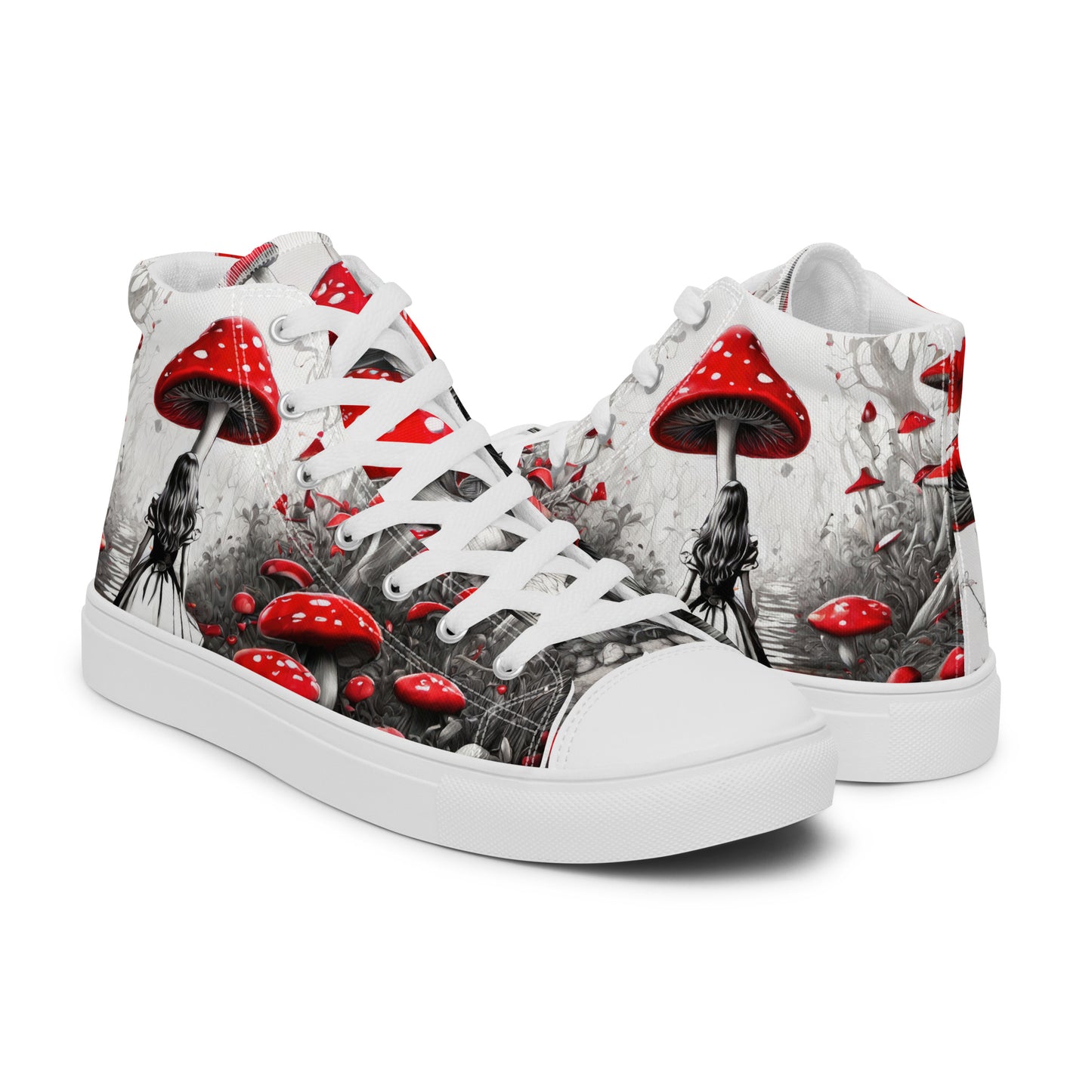 Alice Among Red Mushrooms Women's Wonderland High-Top Shoes