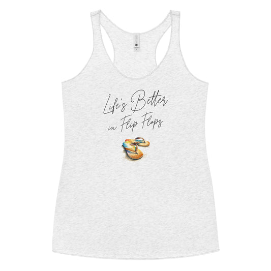 Life's Better in Flip Flops Women's Racerback Summer Tank Top Heather White