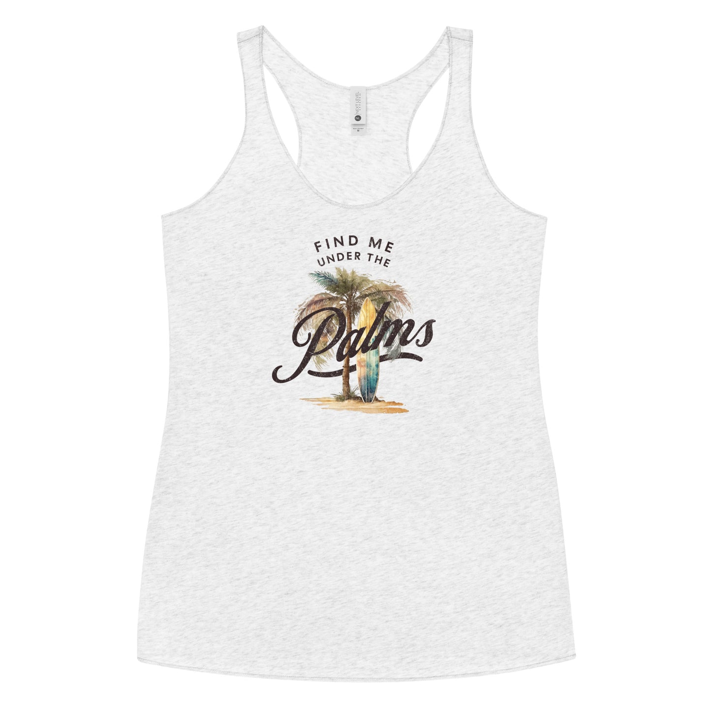 Find Me Under the Palms Women's Racerback Summer Tank Top Heather White