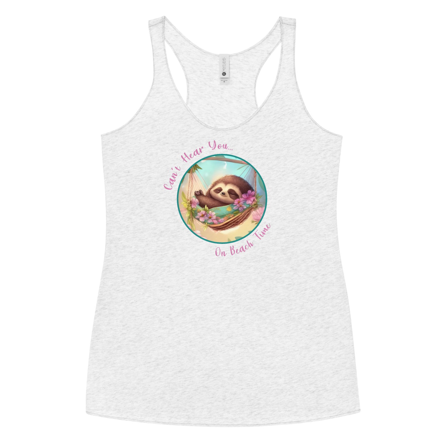 Can't Hear You... On Beach Time Sloth Women's Racerback Tank Top Heather White