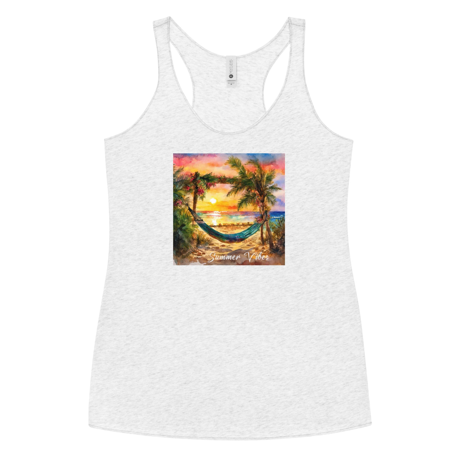 Summer Vibes Women's Racerback Beach Tank Top Heather White