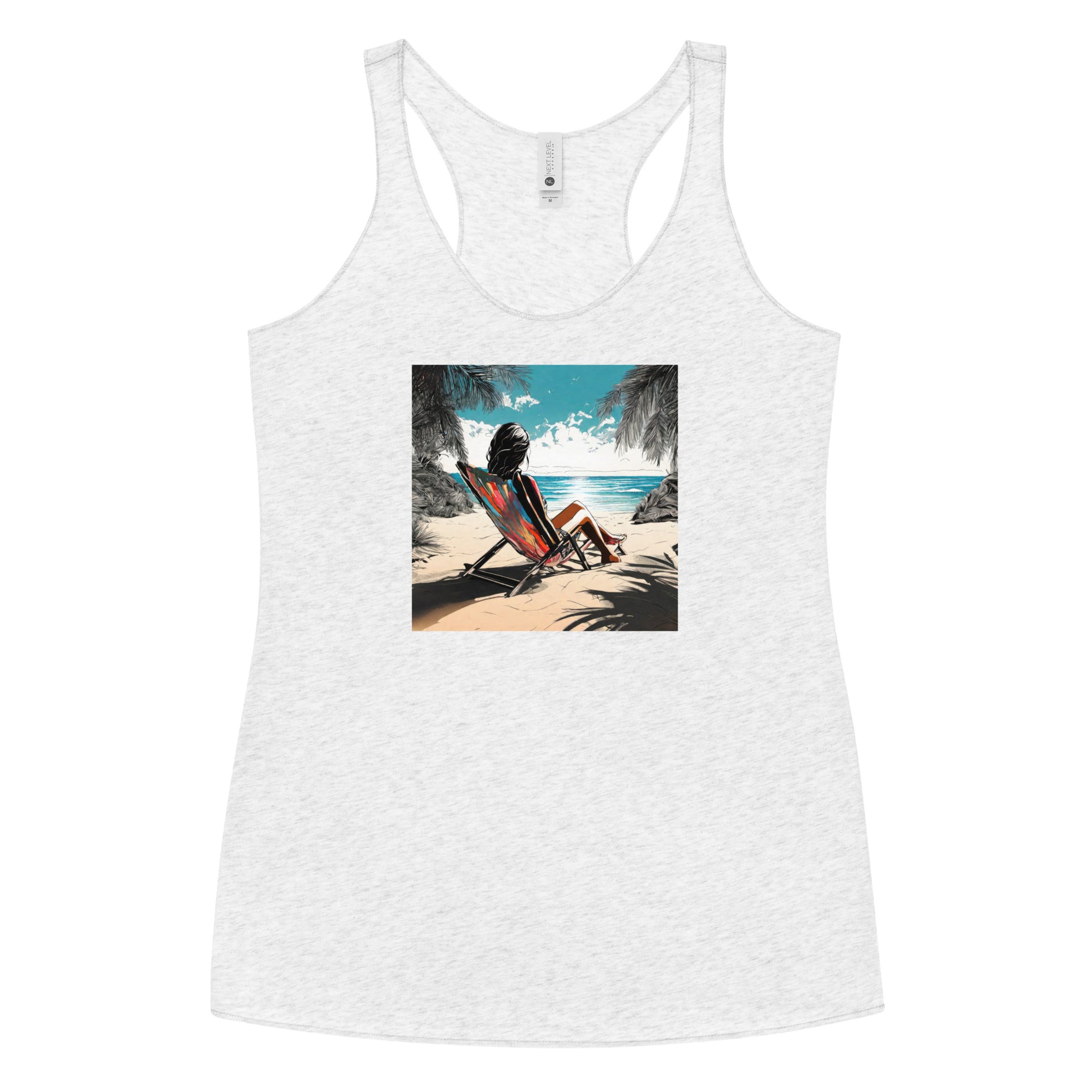 Relaxing on the Beach Women's Racerback Summer Tank Top Heather White