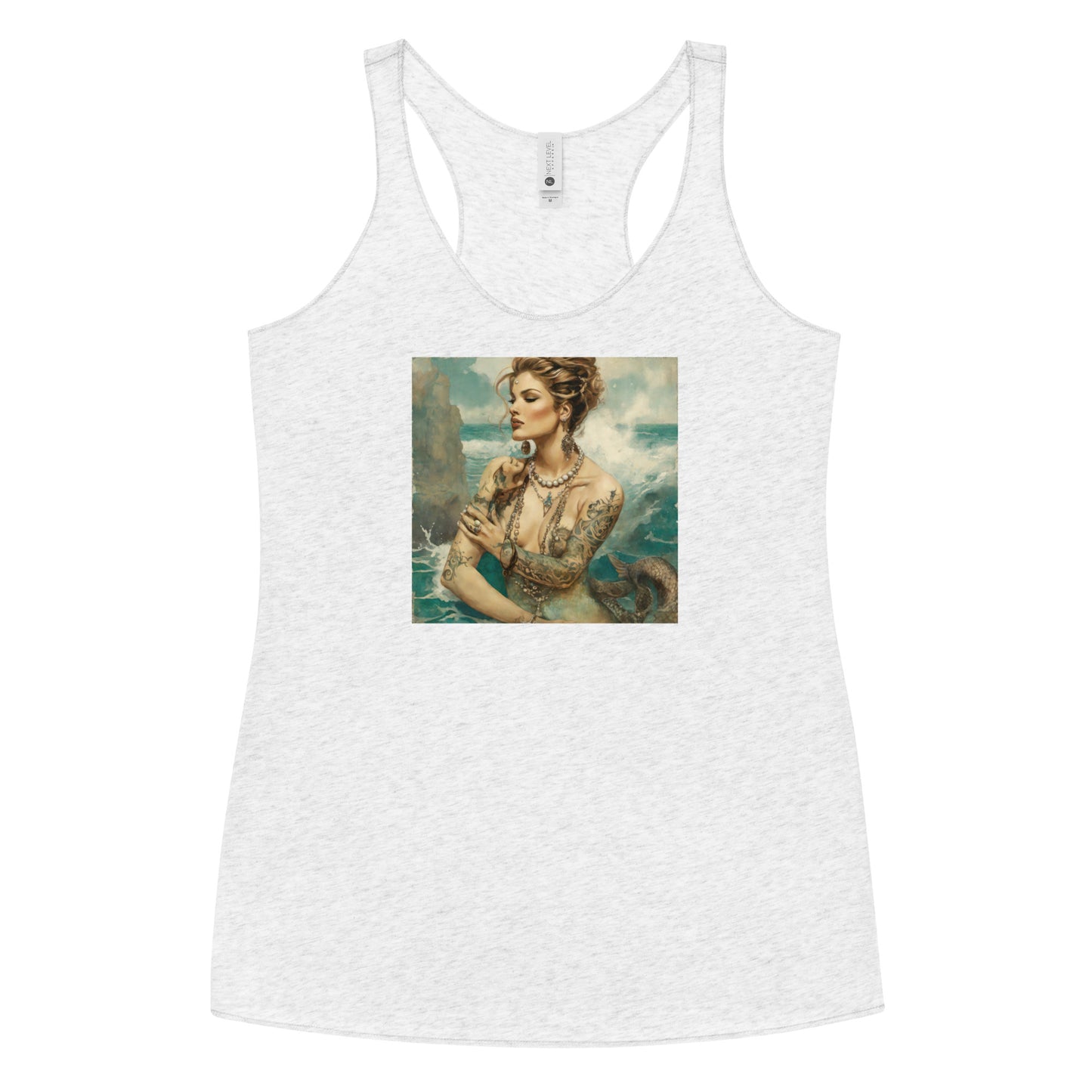 Mermaid with Tattoos Women's Racerback Tank Top Heather White