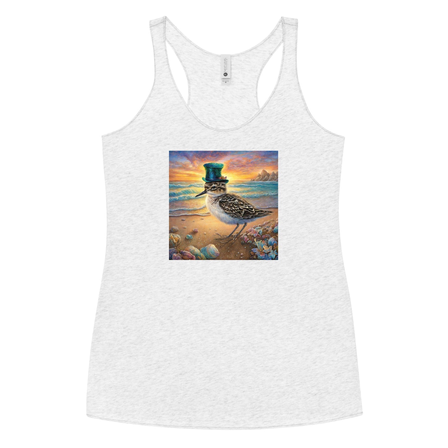 Sandpiper in Top Hat Women's Racerback Beach Tank Top Heather White