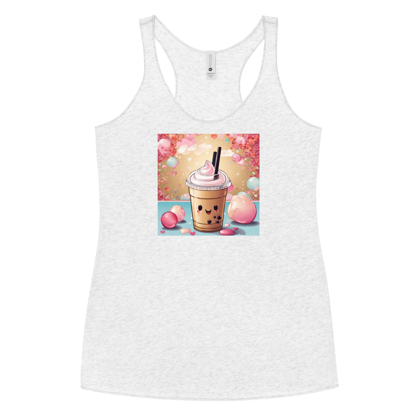 Cute Bubble Milk Tea Women's Boba Racerback Tank Top Heather White