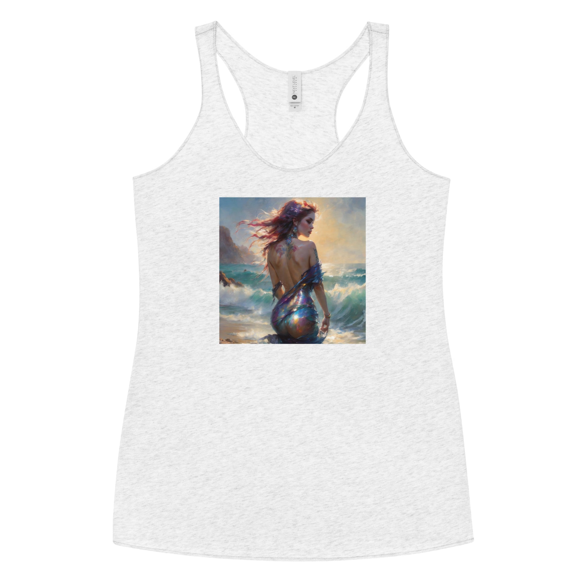 Enchanting Mermaid on Beach Women's Racerback Tank Top Heather White